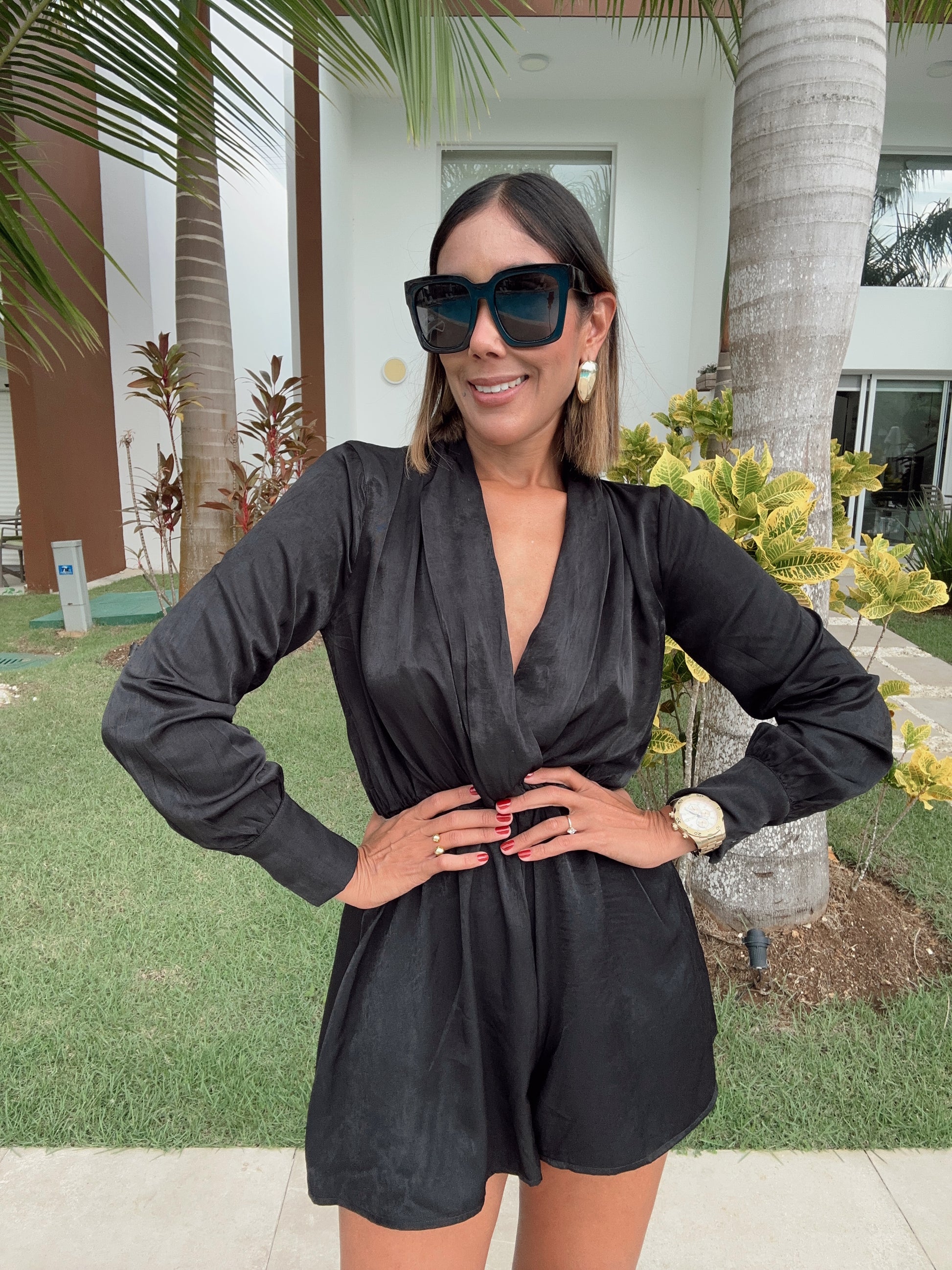 Elegant Cutout Tie-Waist Romper