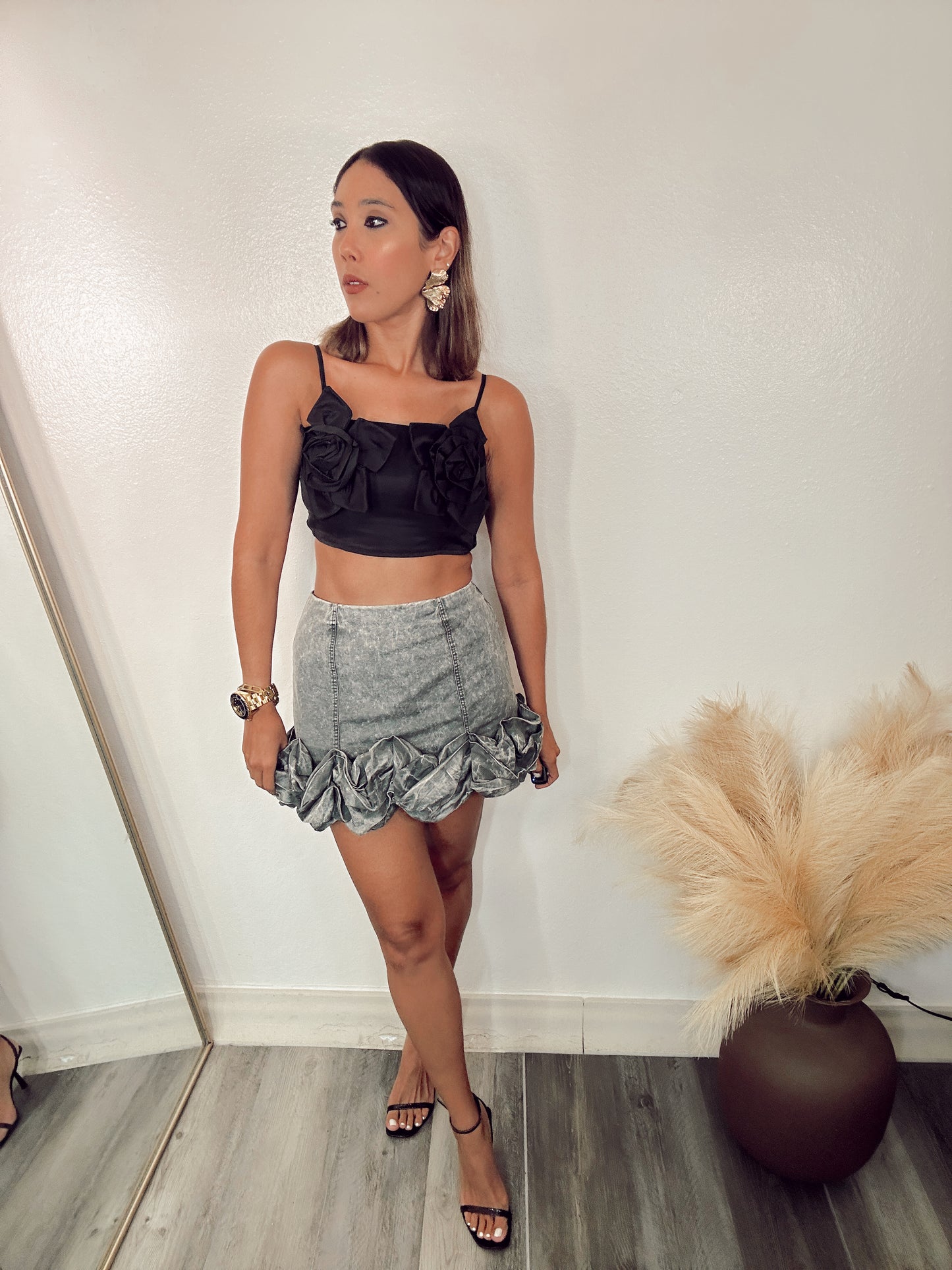 Chary Ruffle Denim Mini Skirt