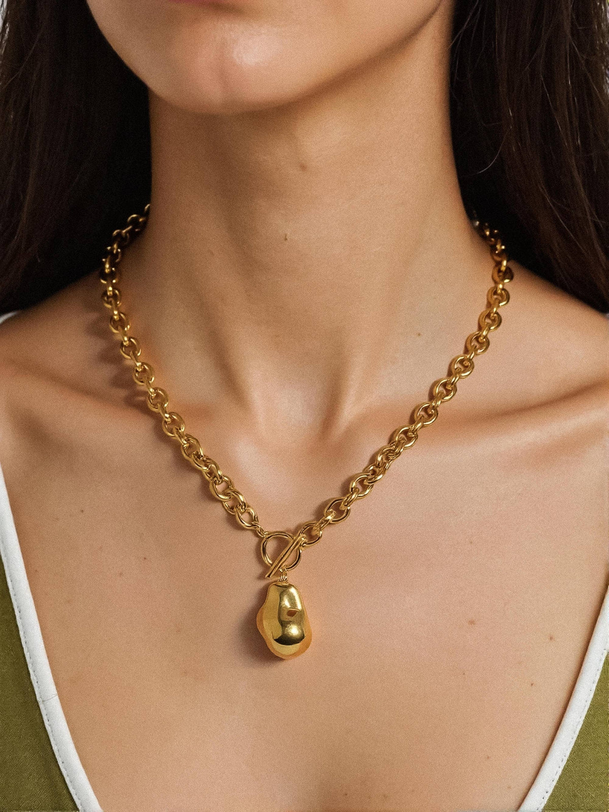 Ciel 18K Non-Tarnish Large Pearl Chain Necklace