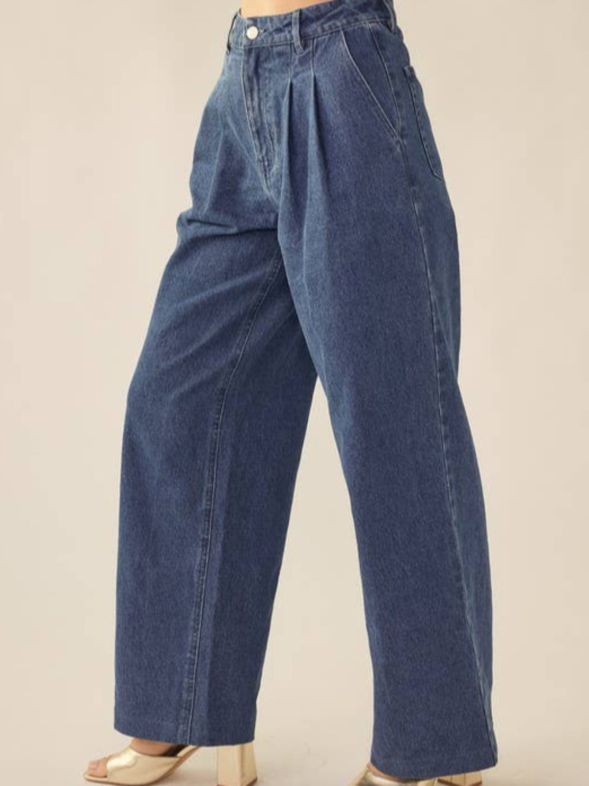 High Waisted Boot Cut Pleated Jeans