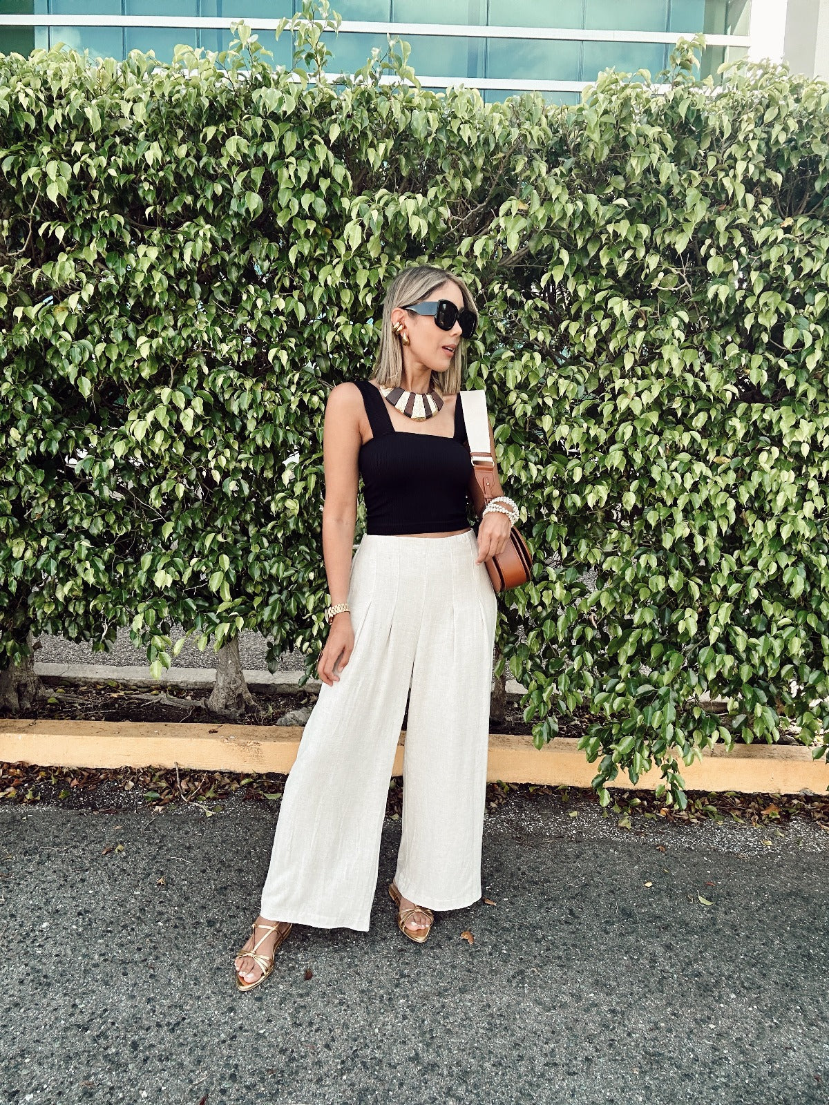 Pleated Cropped Palazzo Linen Pants