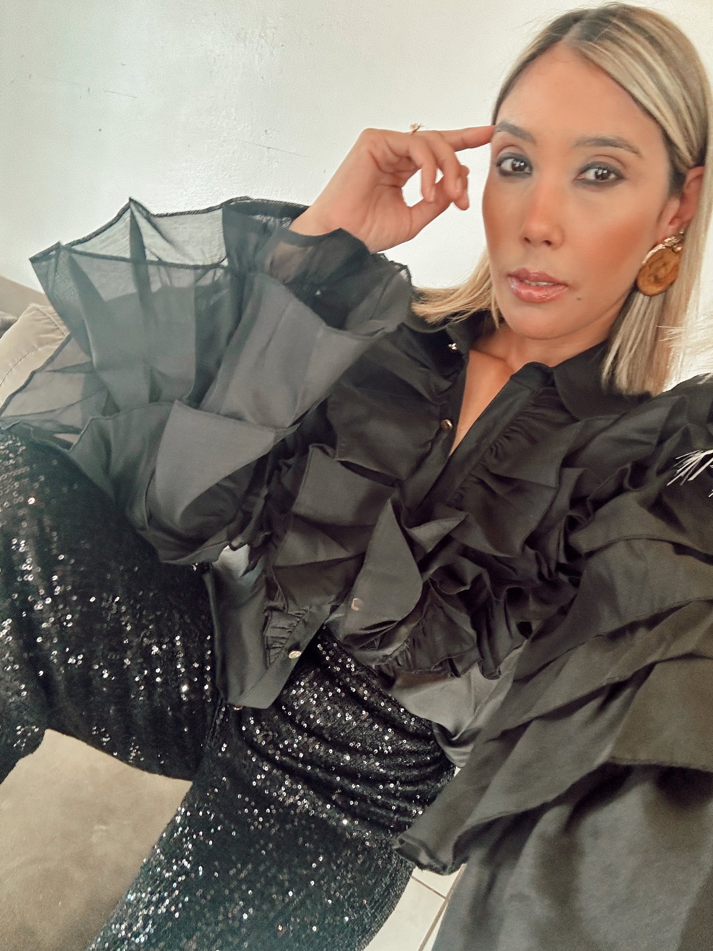 Cristina Multi Ruffles Mesh Blouse