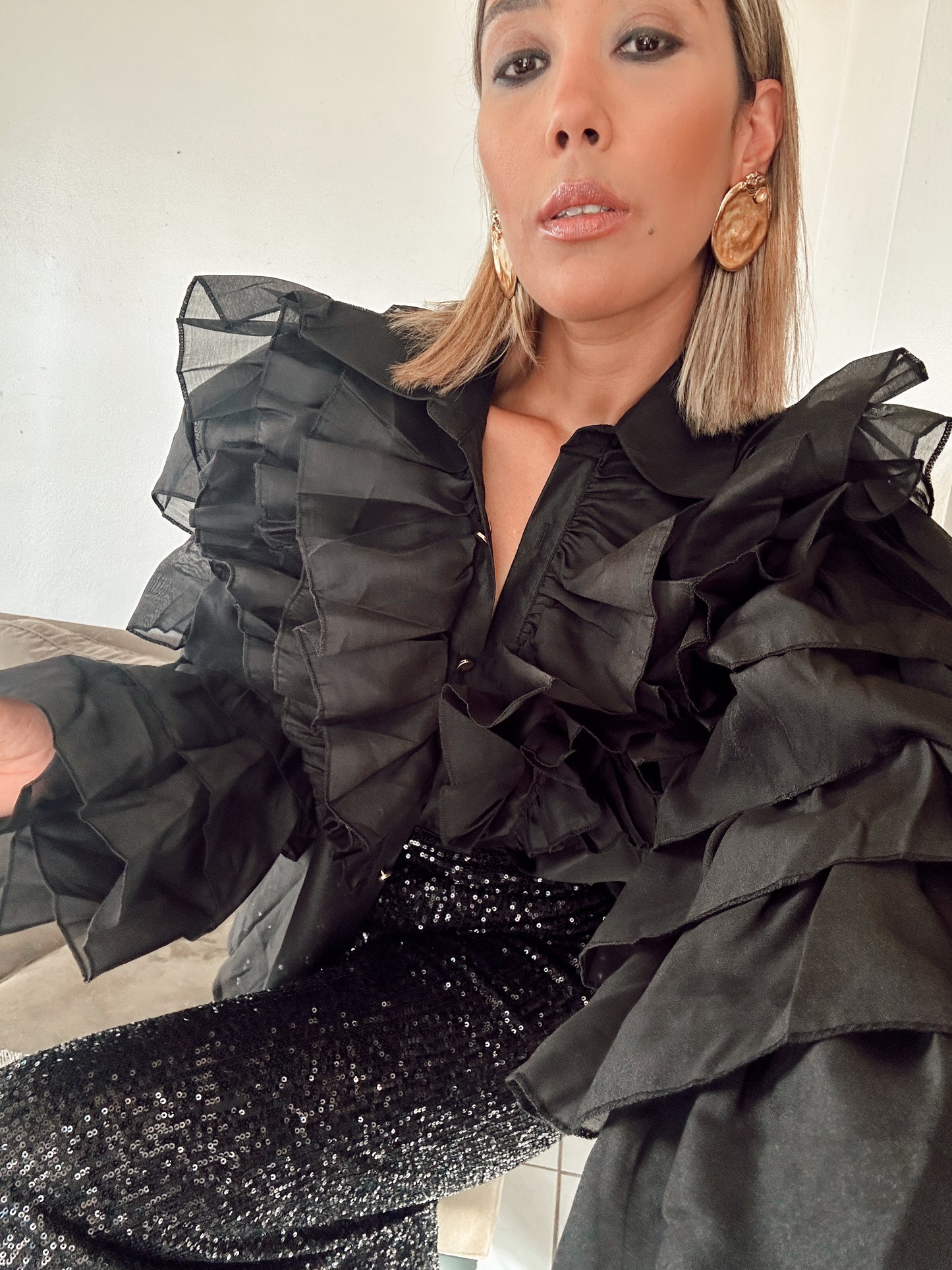 Cristina Multi Ruffles Mesh Blouse