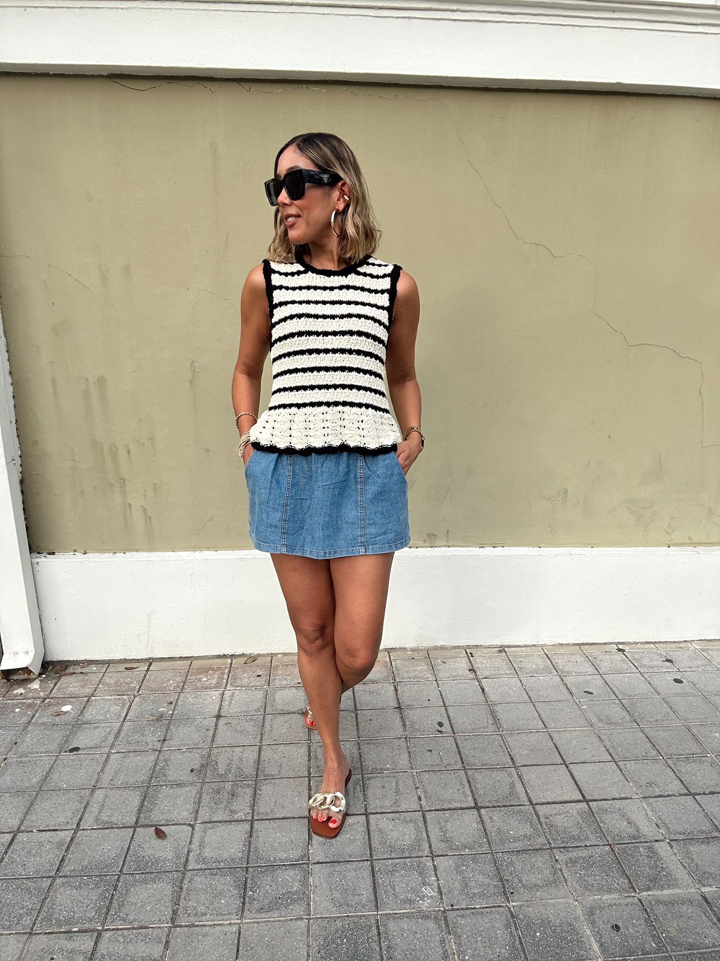 The Bella Crochet Stripe Top