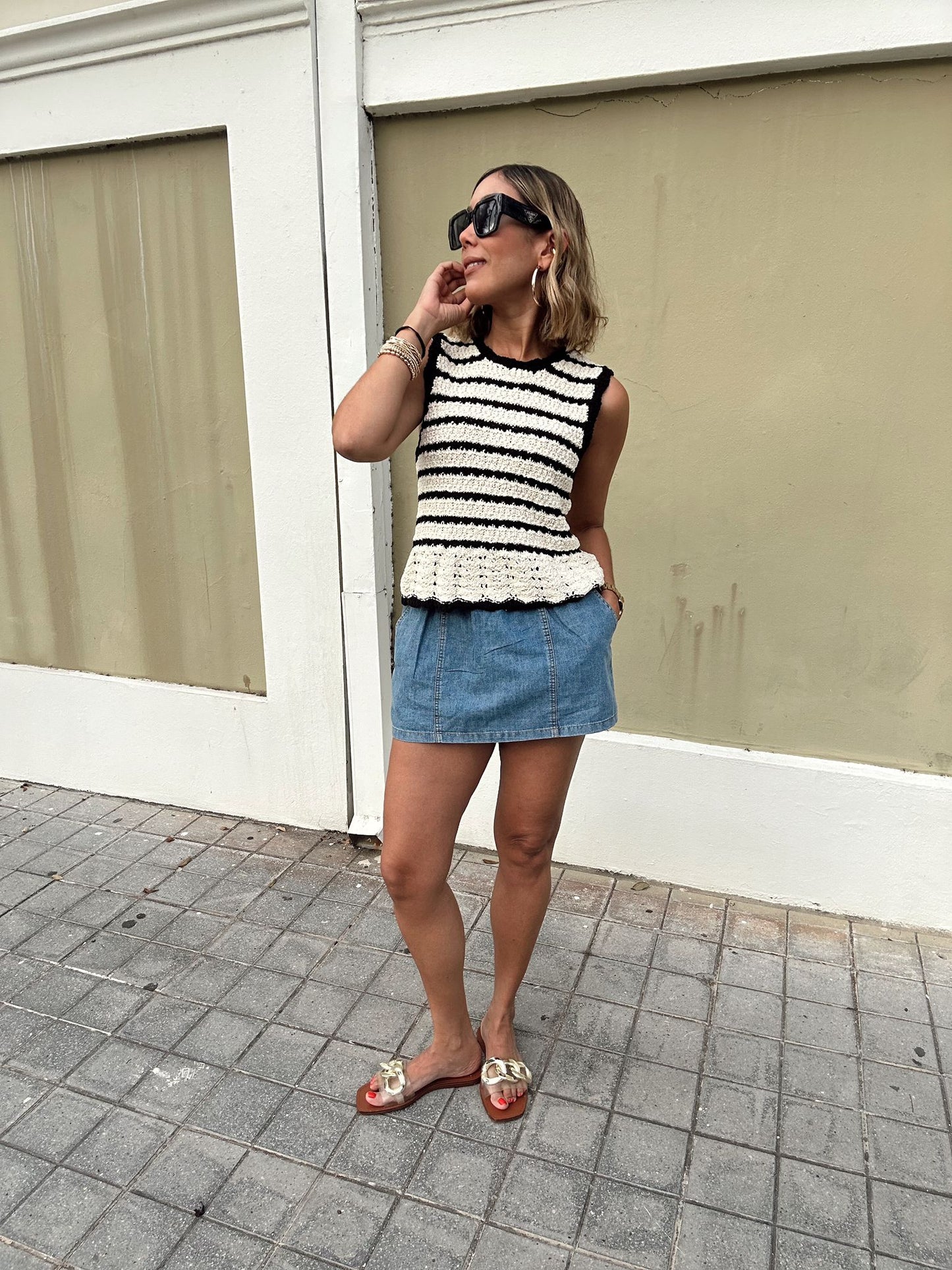 The Bella Crochet Stripe Top