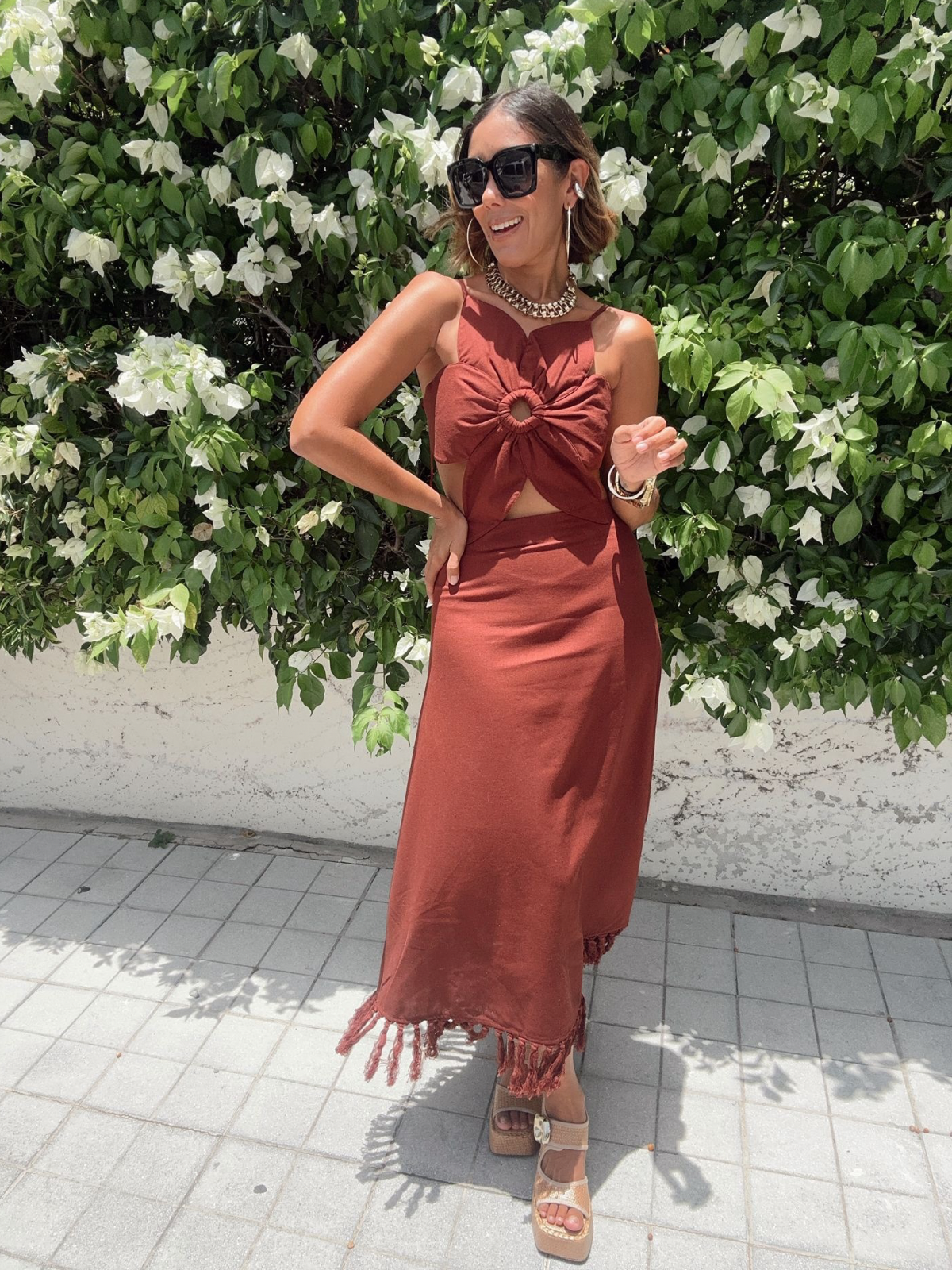 Petal Peekaboo Fringe Midi Dress