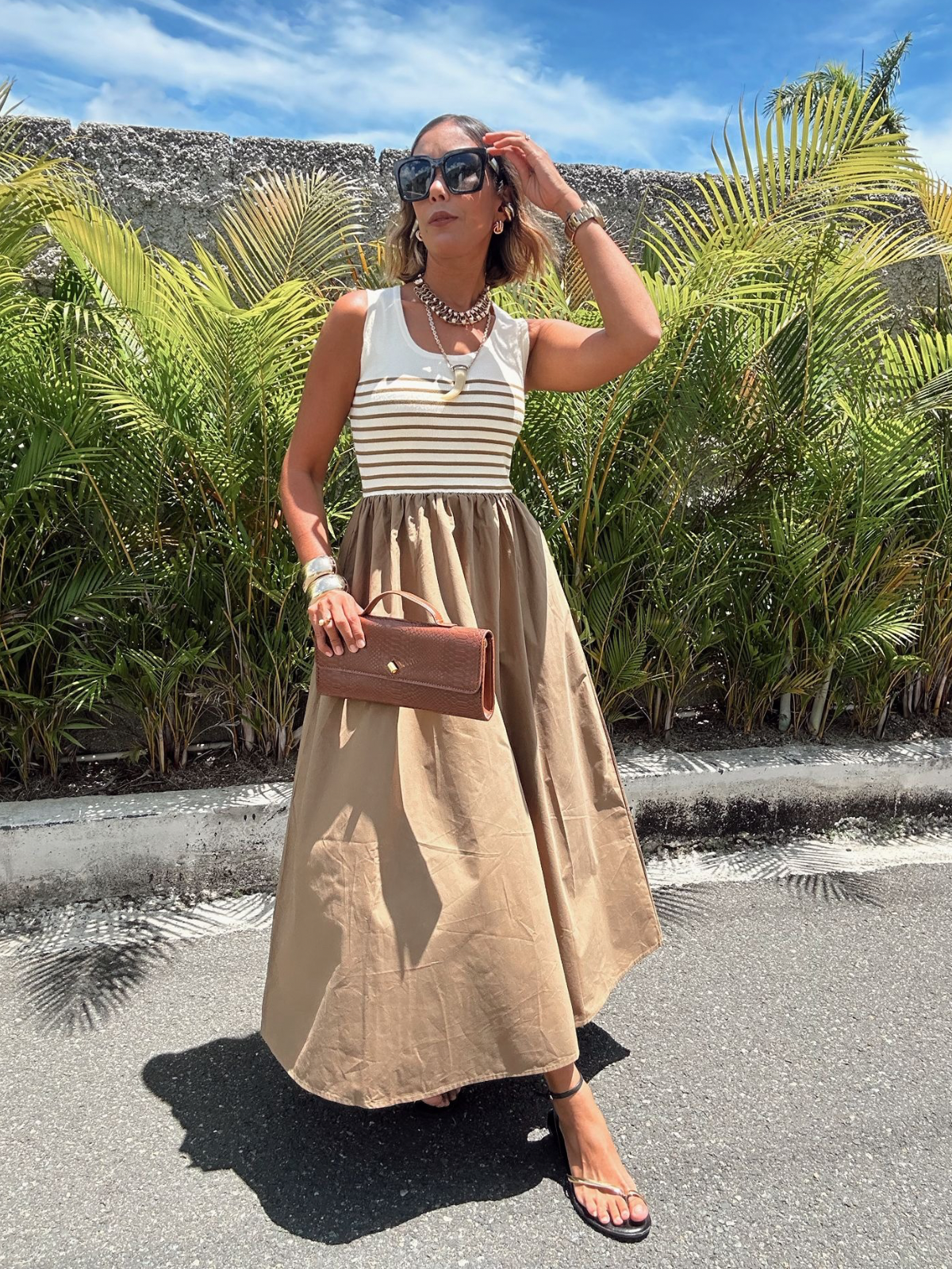 Striped Ribbed Bodice Maxi Sundress