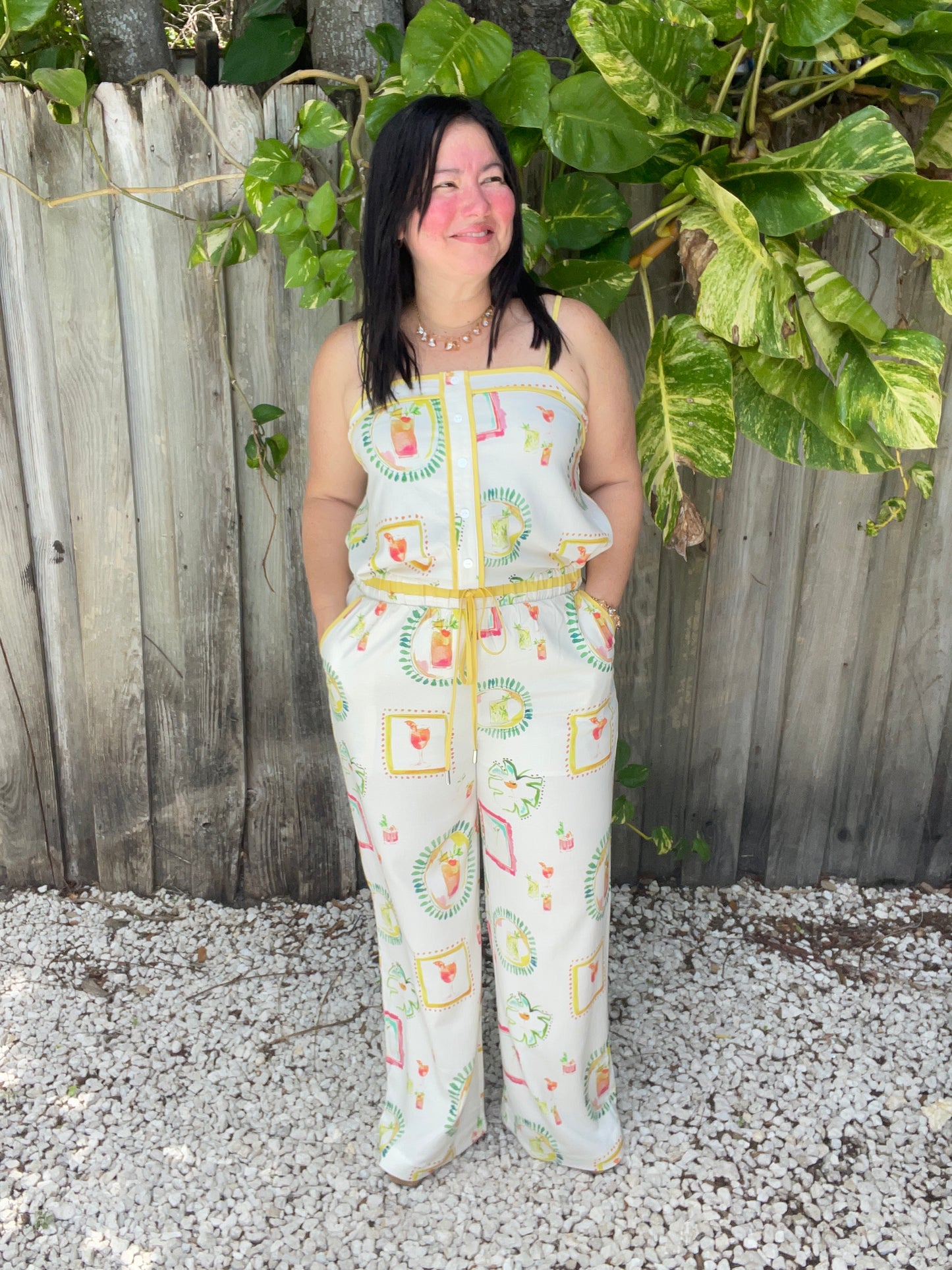 Happy Hour Print Wide Leg Pants
