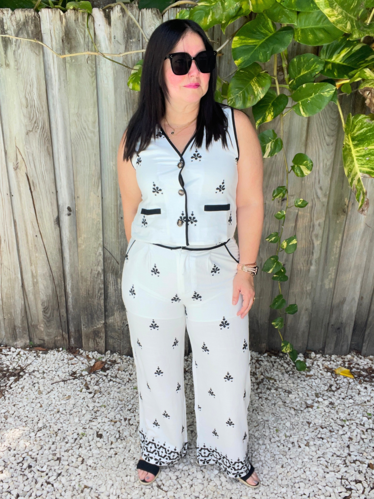 Chic Fit Embroidered Vest & Wide Leg Pants Set