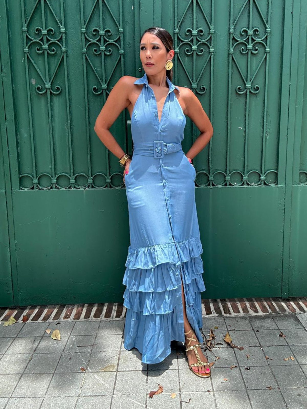 Noa Halter Neck Denim Maxi Dress