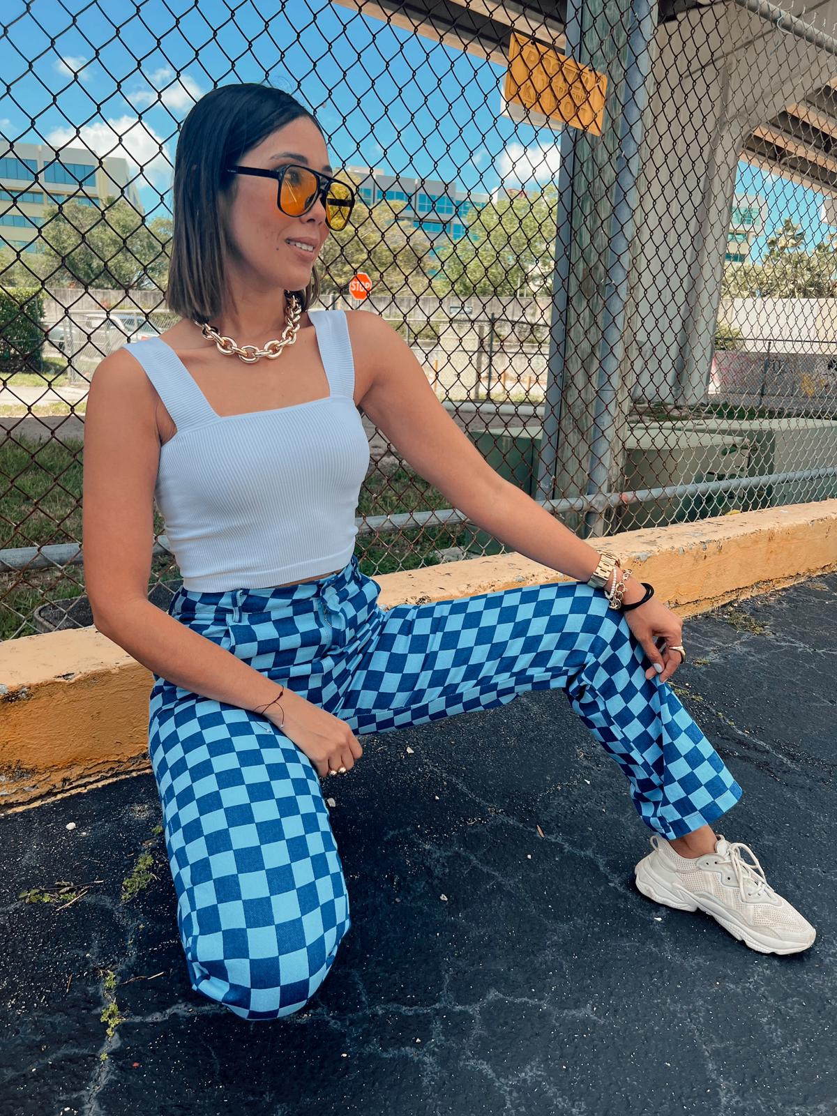 High Waisted Checkered Jeans