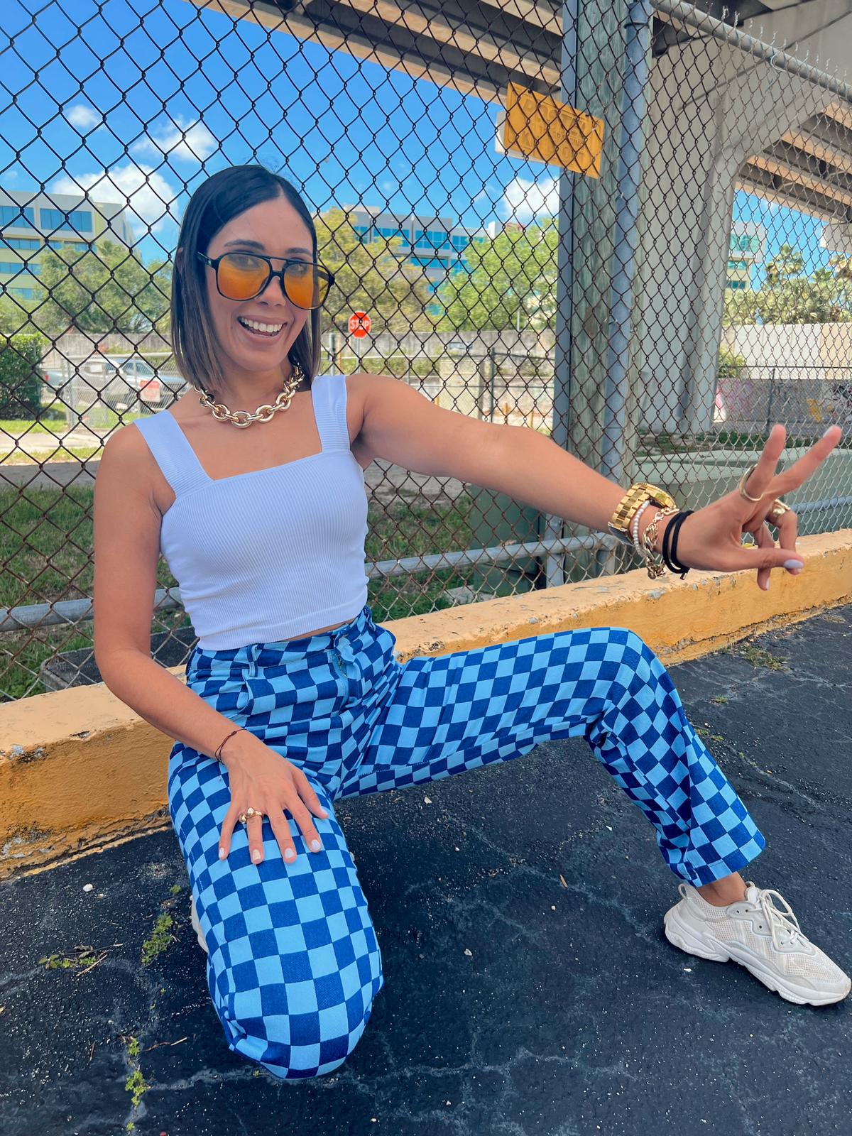 High Waisted Checkered Jeans