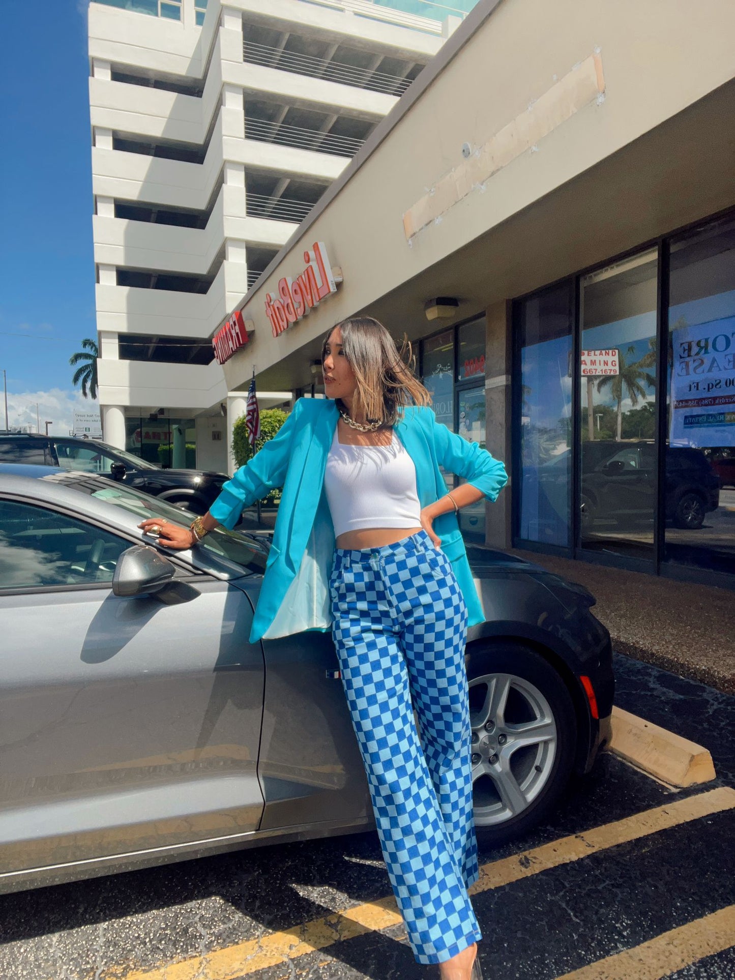 High Waisted Checkered Jeans