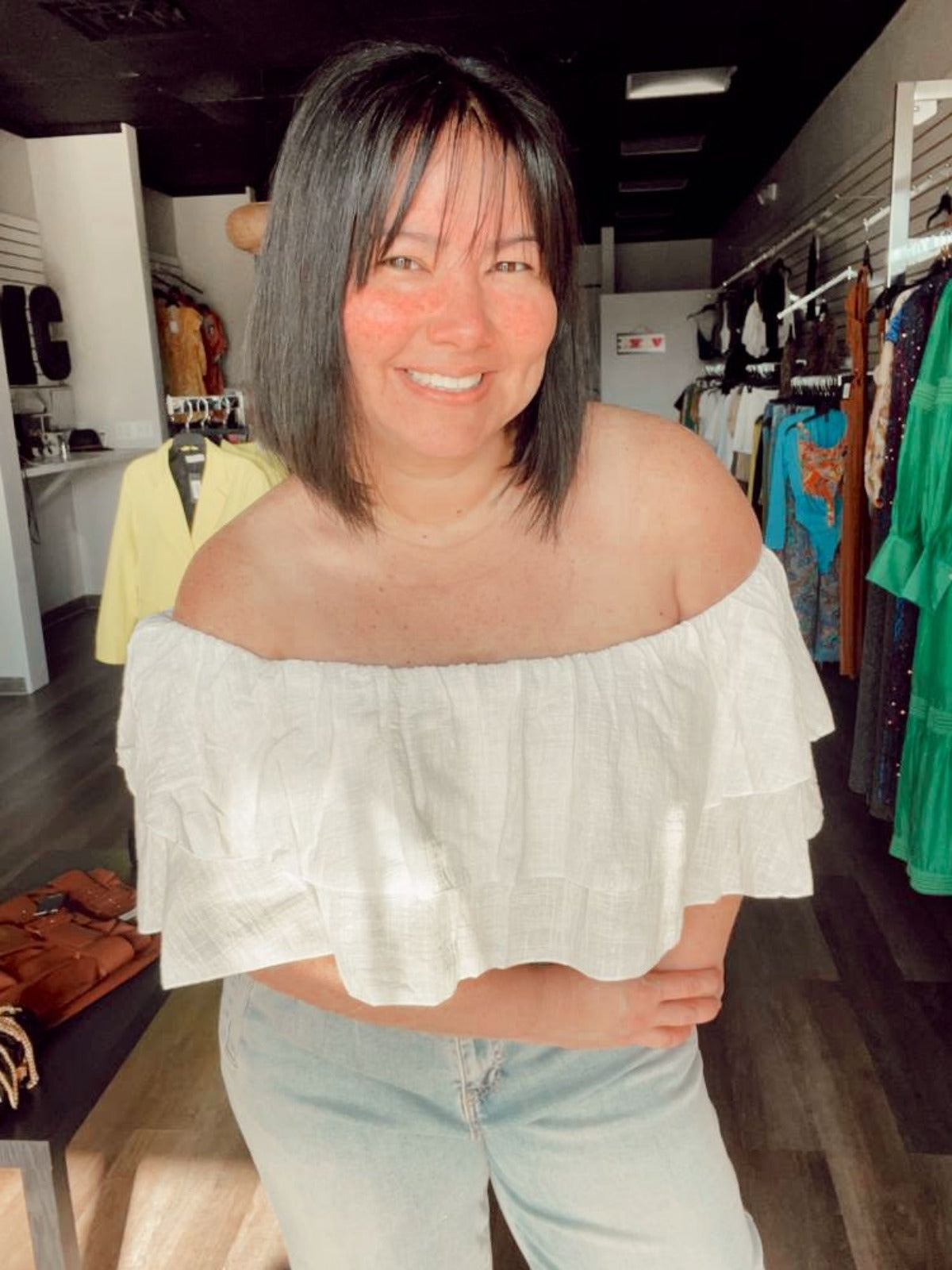 Maribella Off The Shoulder Ruffled Crop Top