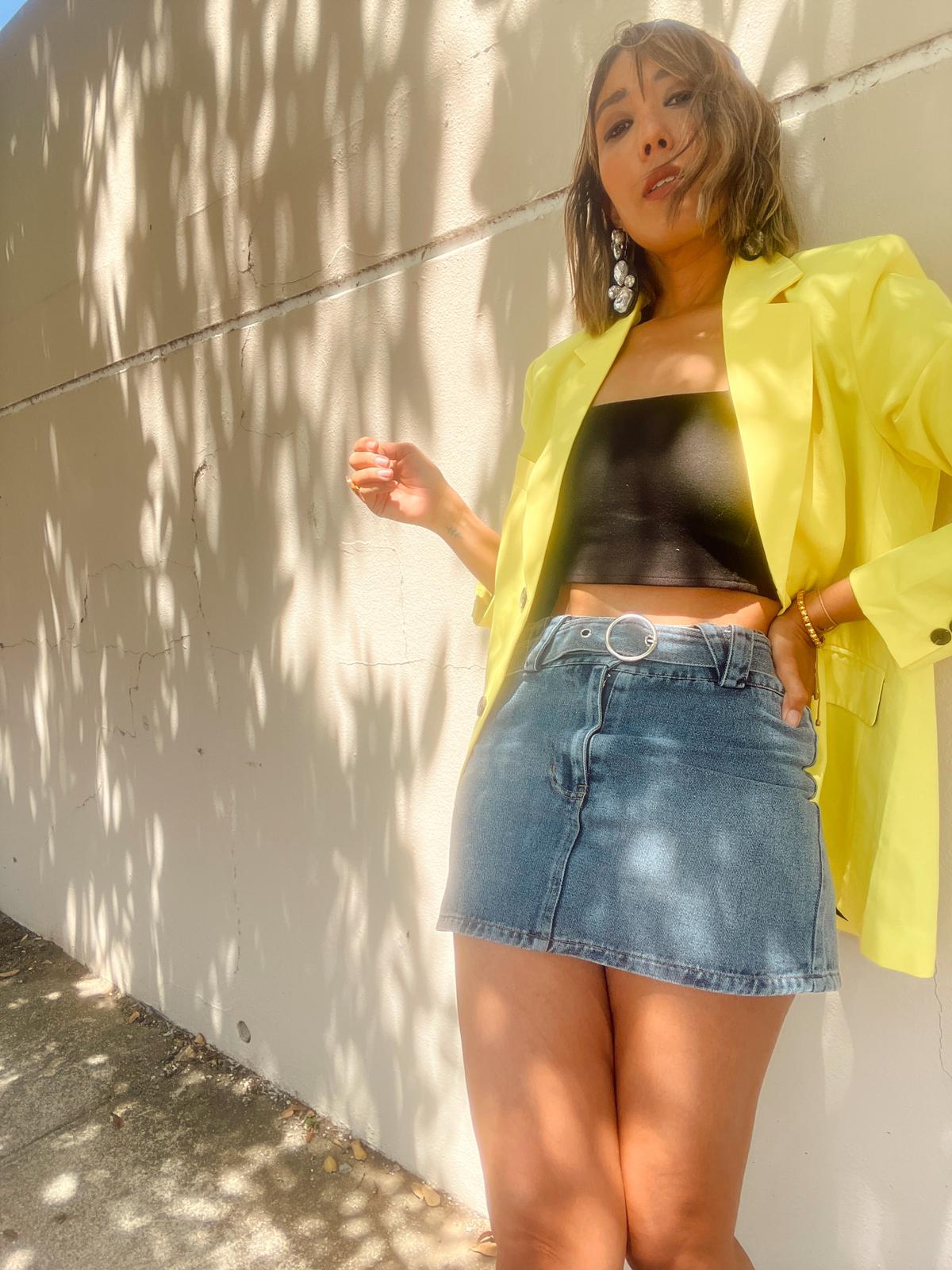 Day To Myself Belted Denim Mini Skirt