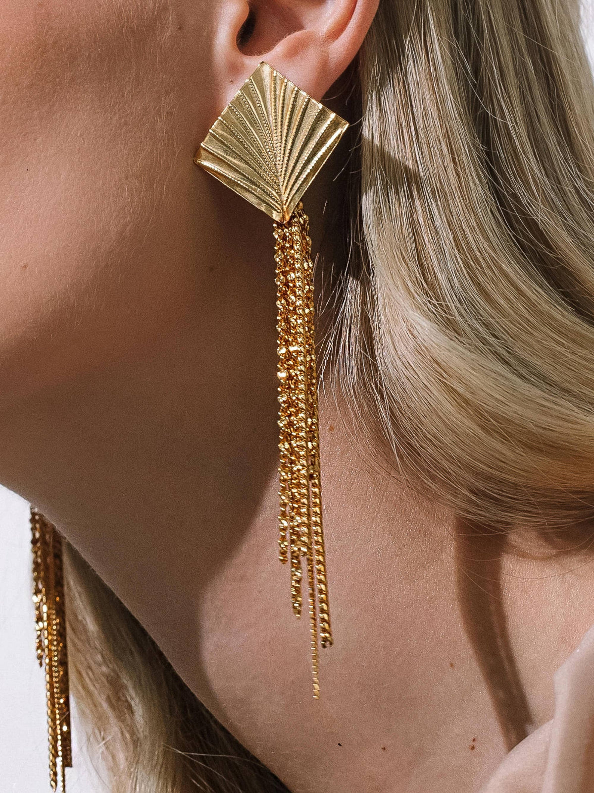 Cancale 18K Gold Non-Tarnish Geometric Tassel Drop Earrings