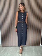The Indigo Blue Hour Denim Vest and Skirt Set