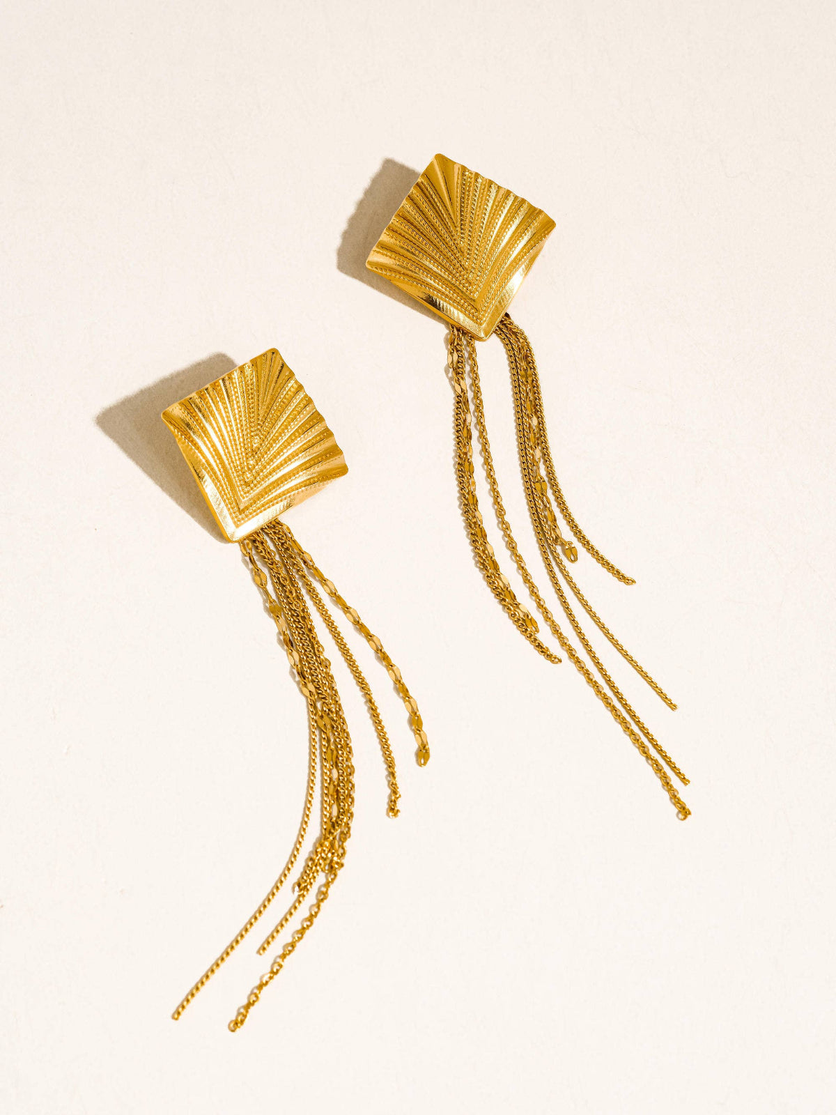 Cancale 18K Gold Non-Tarnish Geometric Tassel Drop Earrings