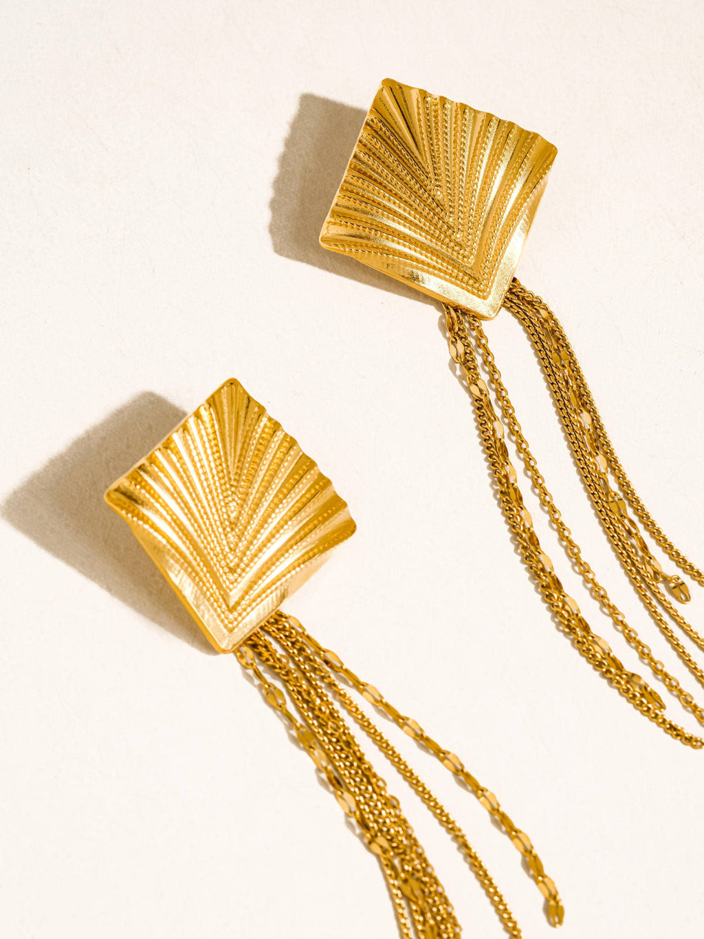 Cancale 18K Gold Non-Tarnish Geometric Tassel Drop Earrings