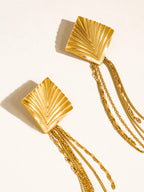 Cancale 18K Gold Non-Tarnish Geometric Tassel Drop Earrings