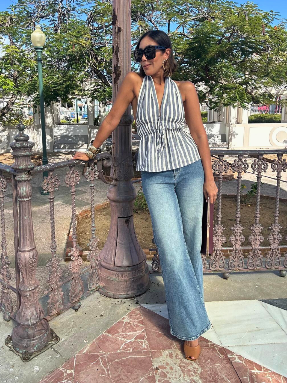 Saltwater Stripe Halter Neck Shirred Top