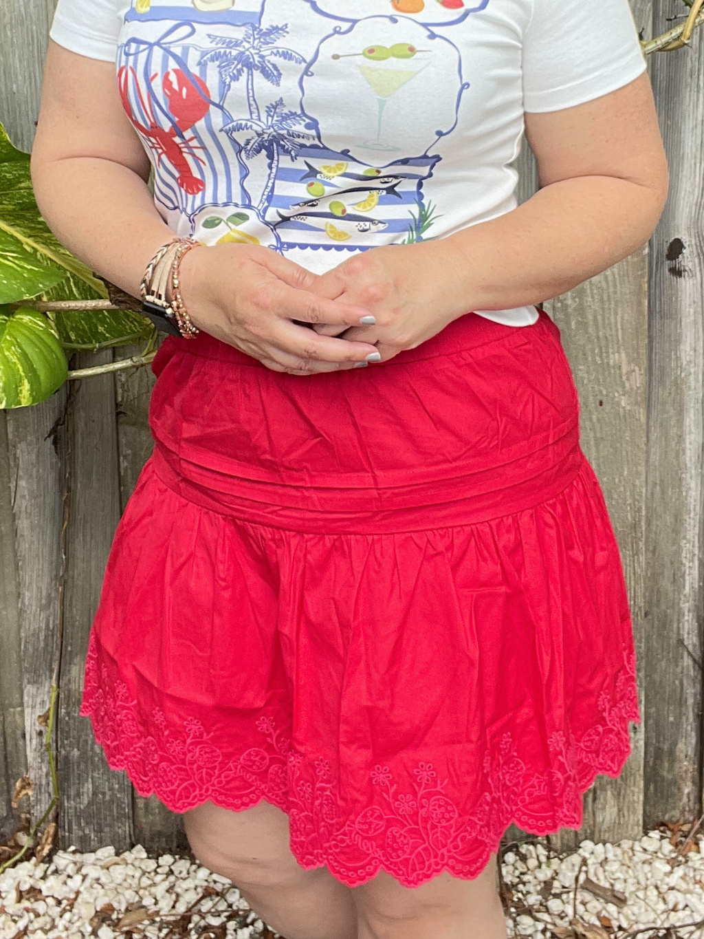 Sassy Scarlet Eyelet Hem Mini Skirt