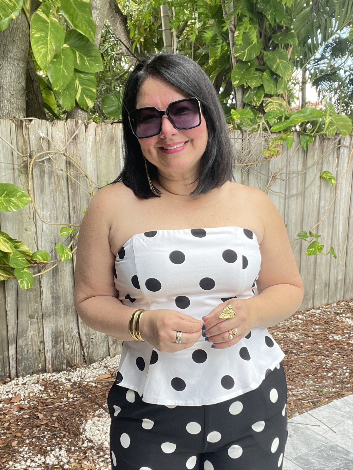 Sara Polka Dot Peplum Strapless Top