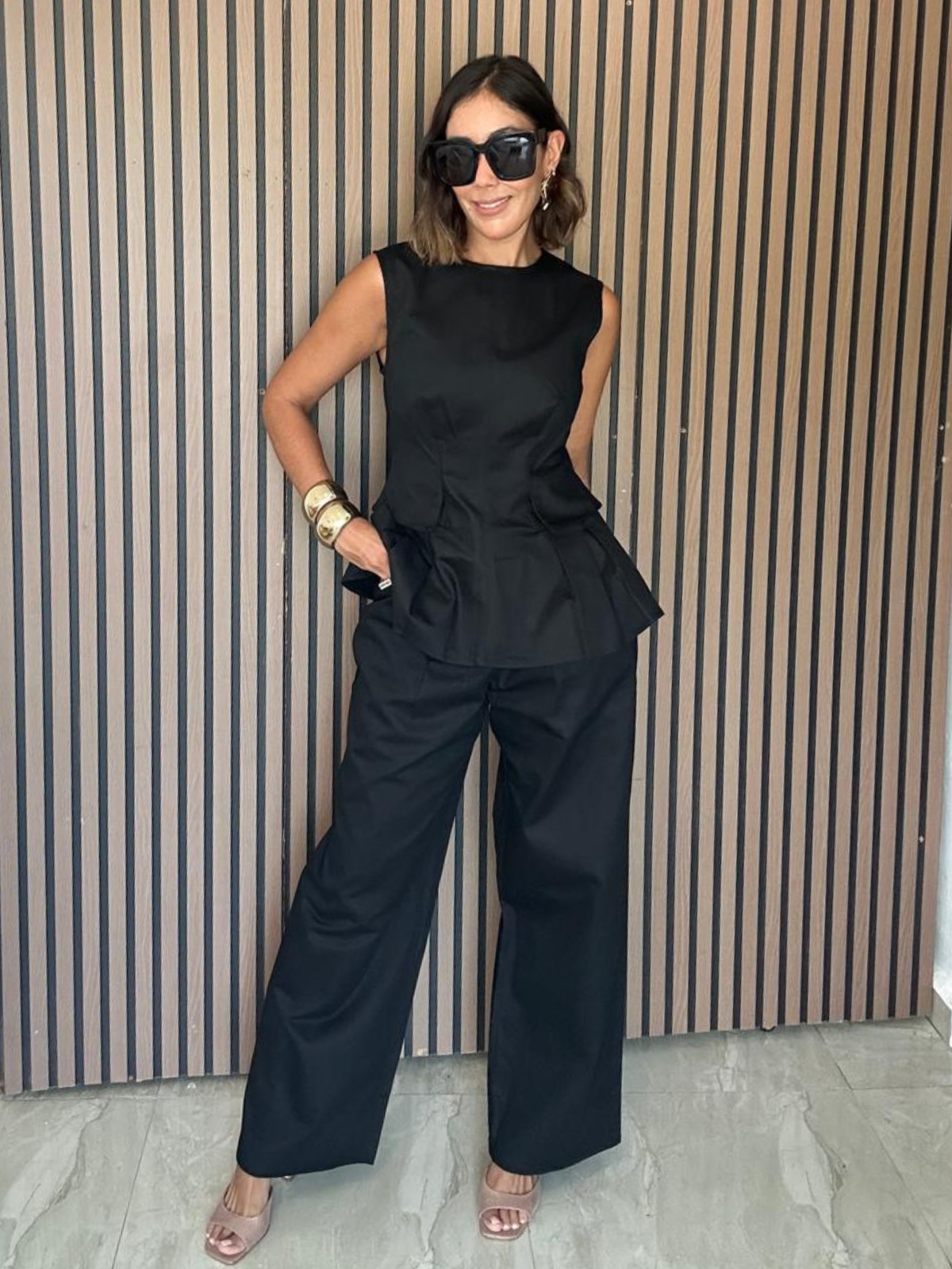 The Room Noticed Peplum Top and Straight Pants Set