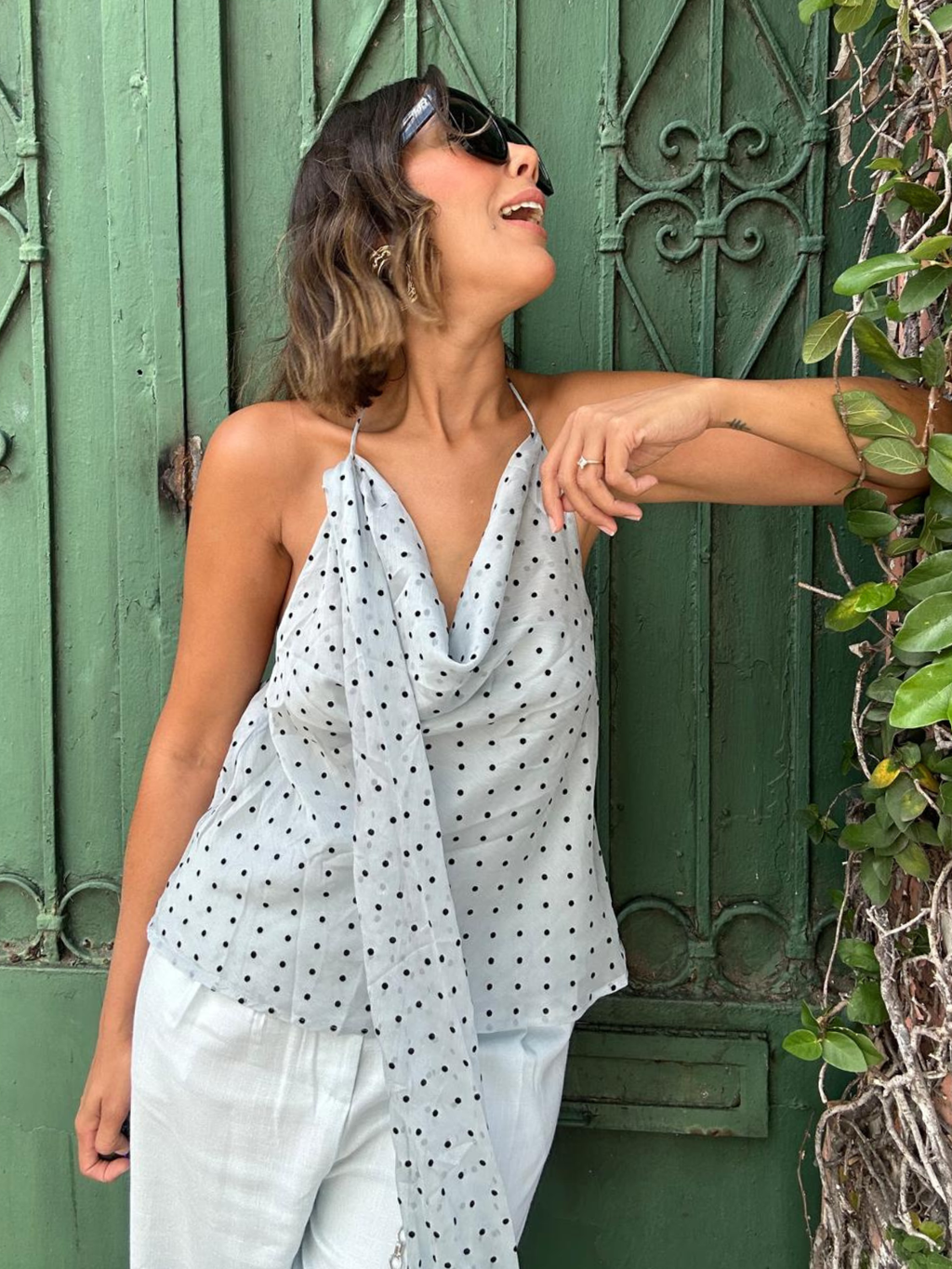 The Scarf Detail Dot Top