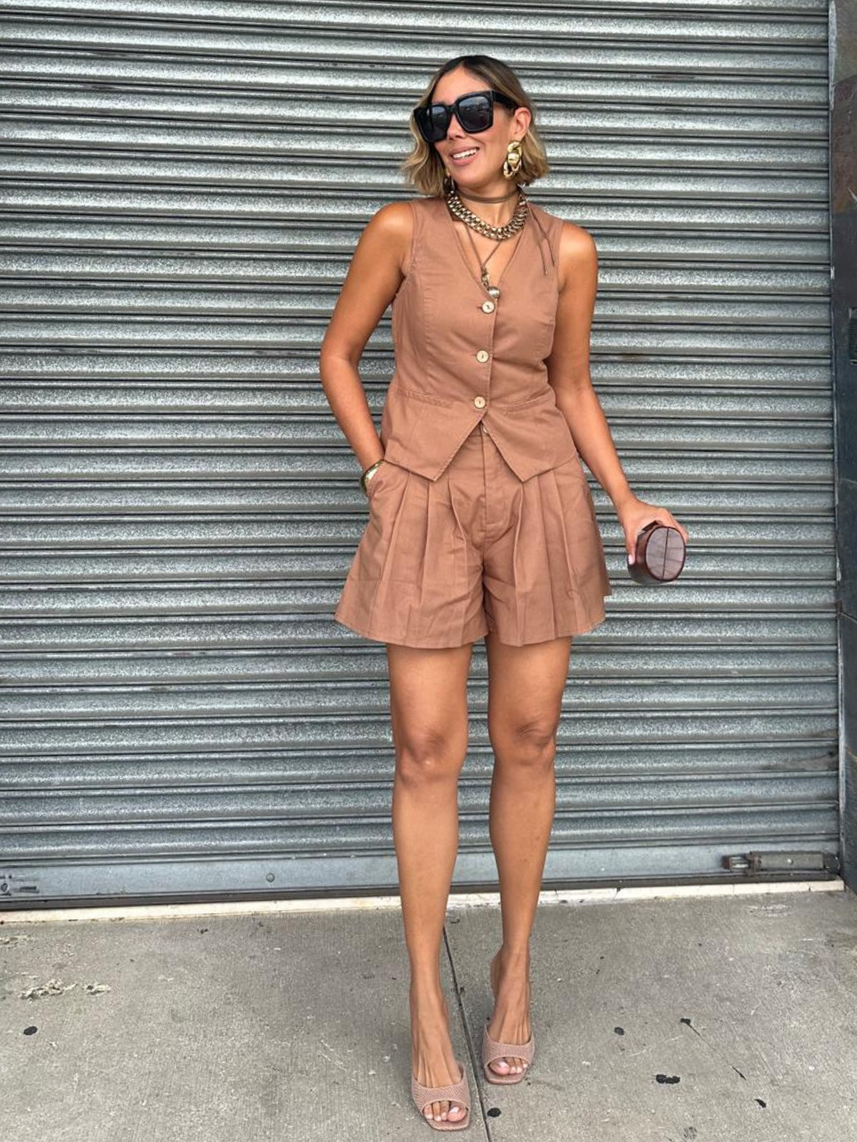 European Summer Vest and Pleated Shorts Set