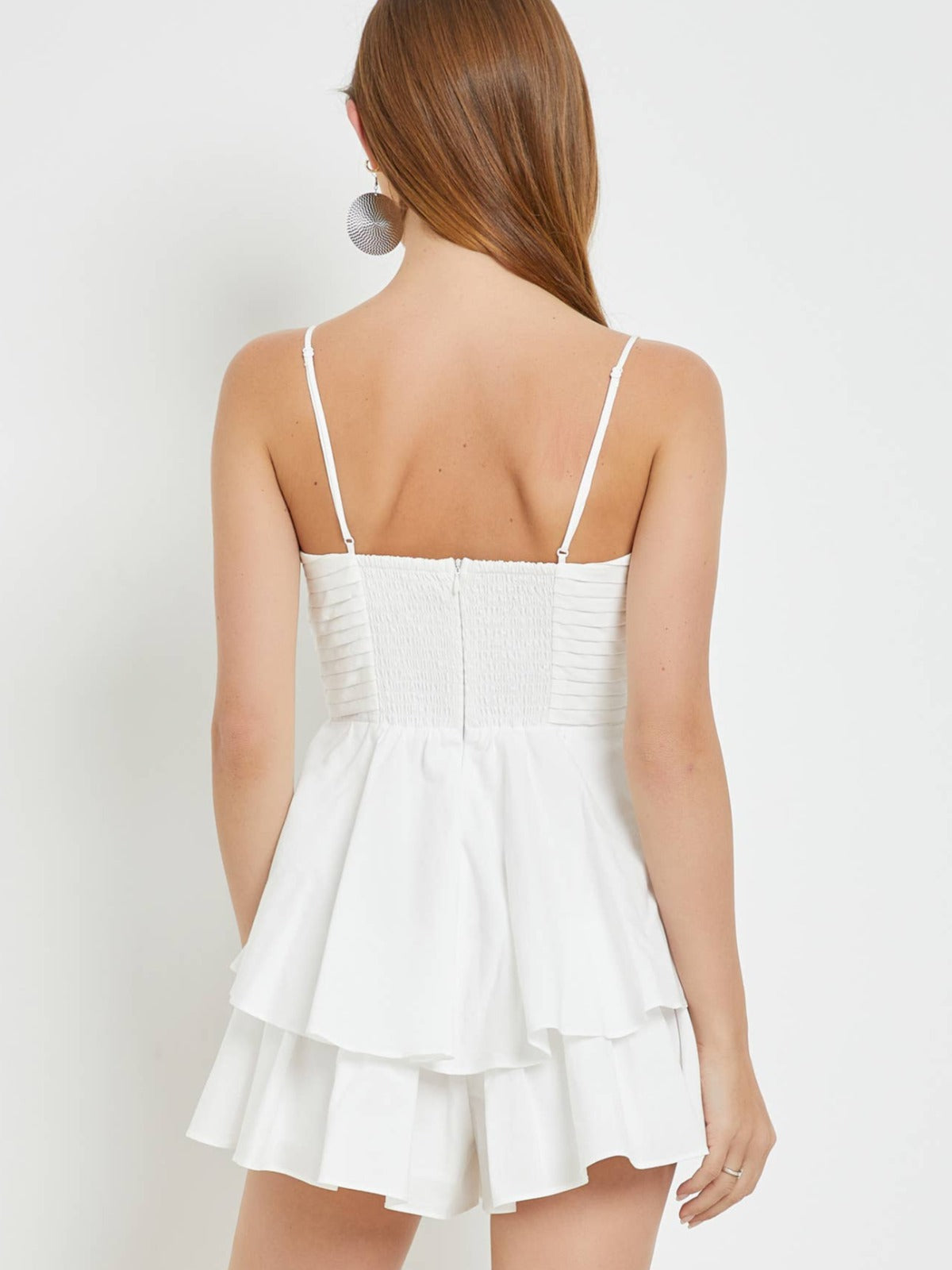 Pleated Elegance Lace-Up Romper