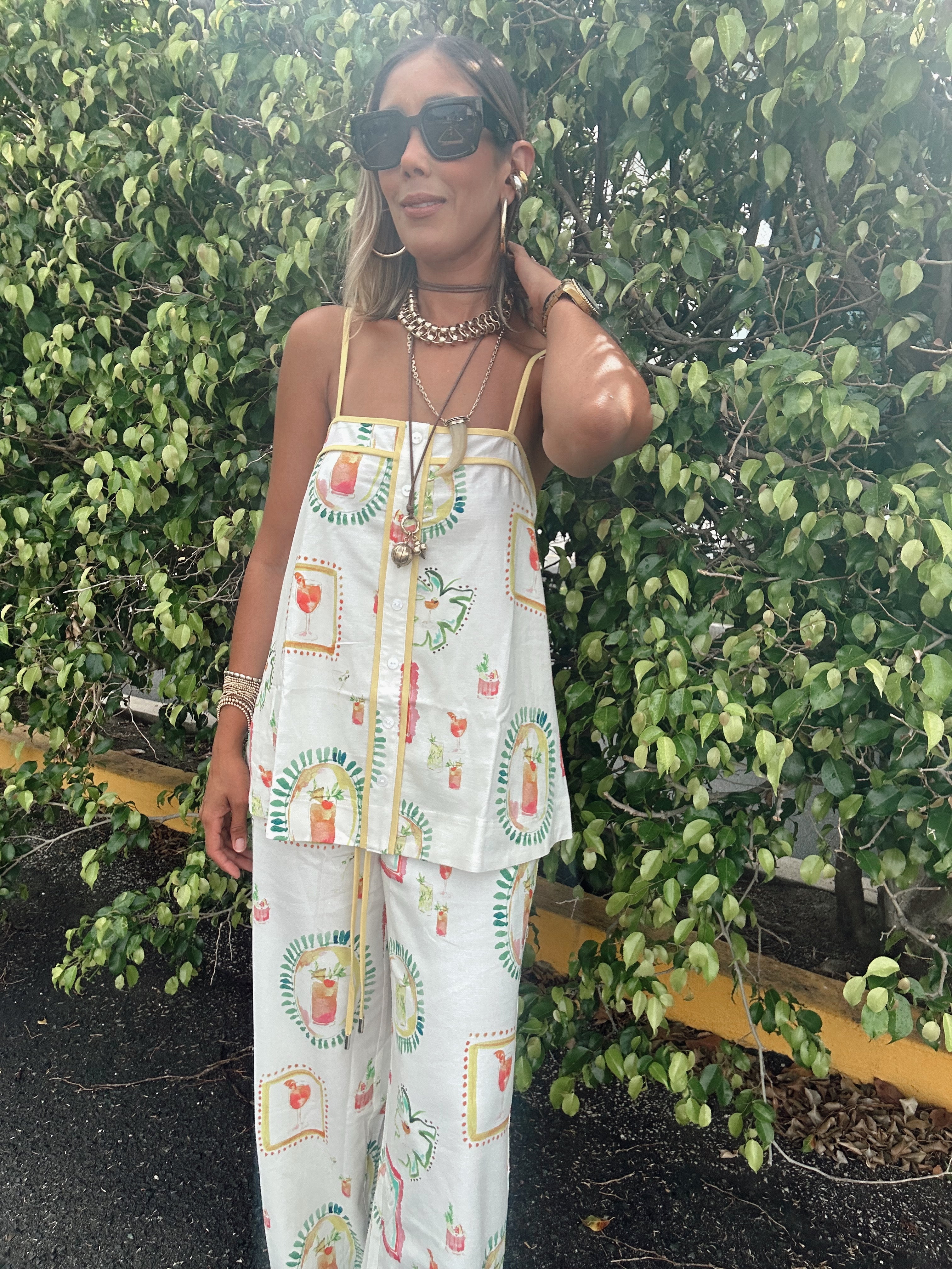 Happy Hour Print Contrast Binding Top