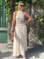Katiria Contrast Crochet Maxi Dress