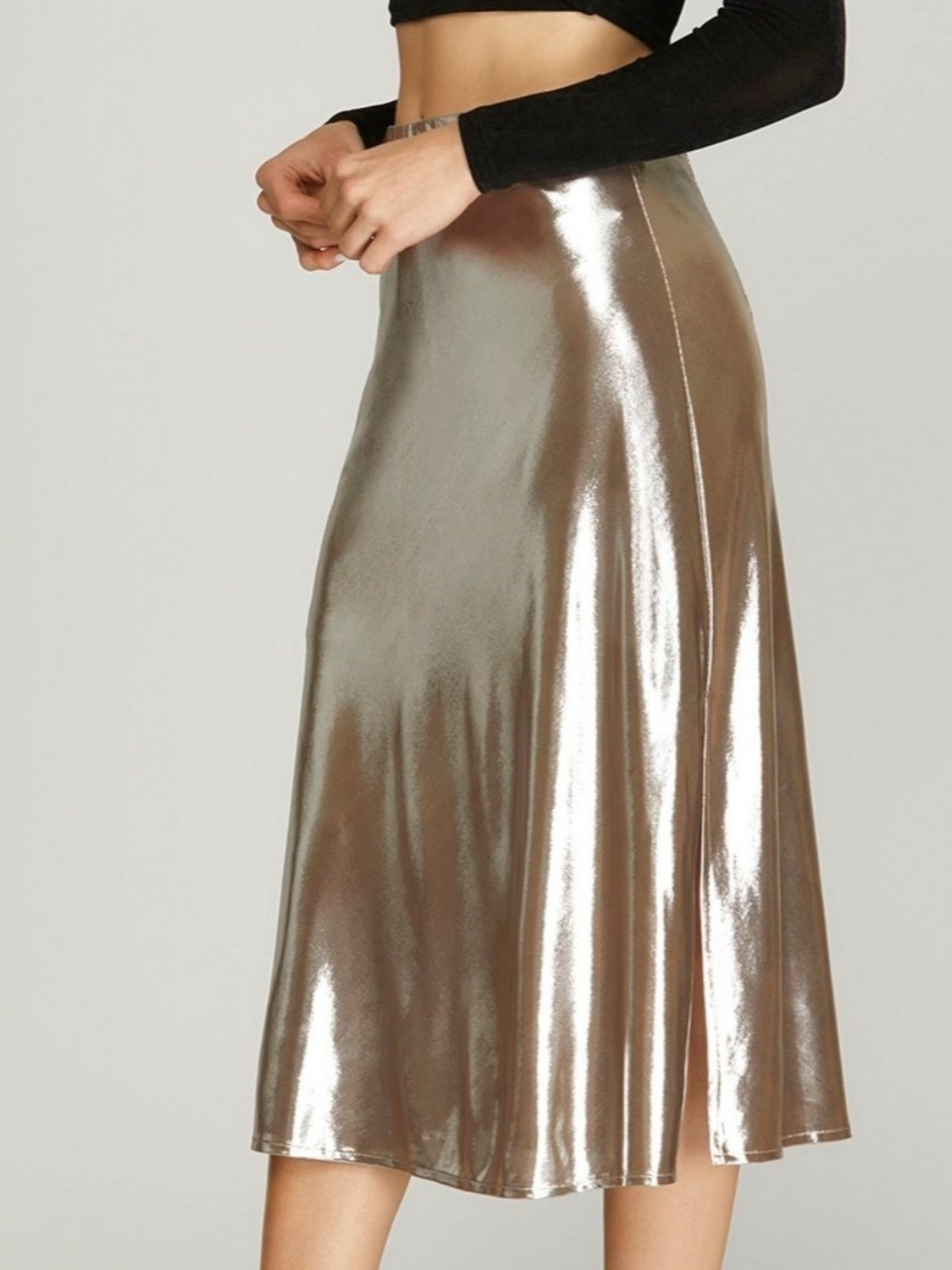 Silver Sway Metallic Midi Skirt