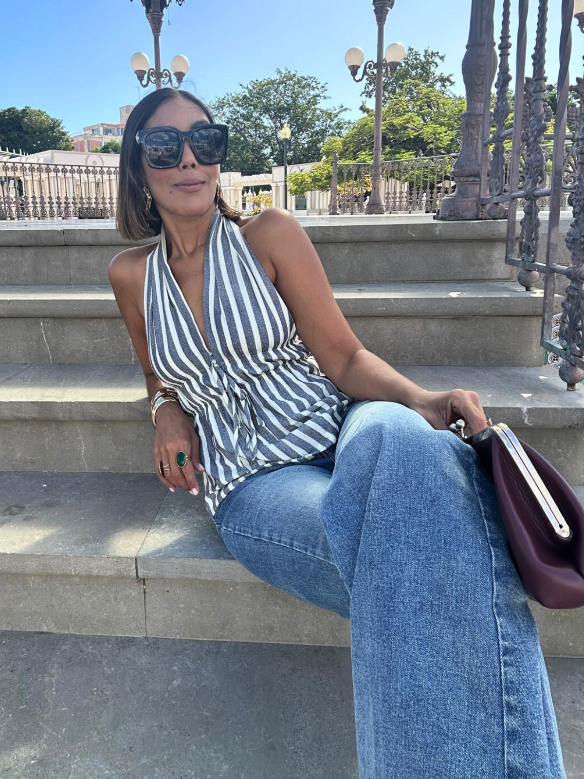 Saltwater Stripe Halter Neck Shirred Top