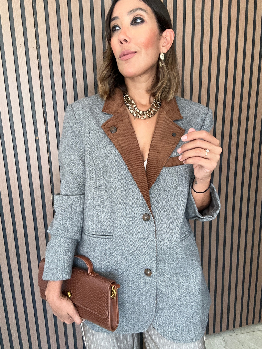 OVERSIZED Glencheck Embroidered Button Down Jacket