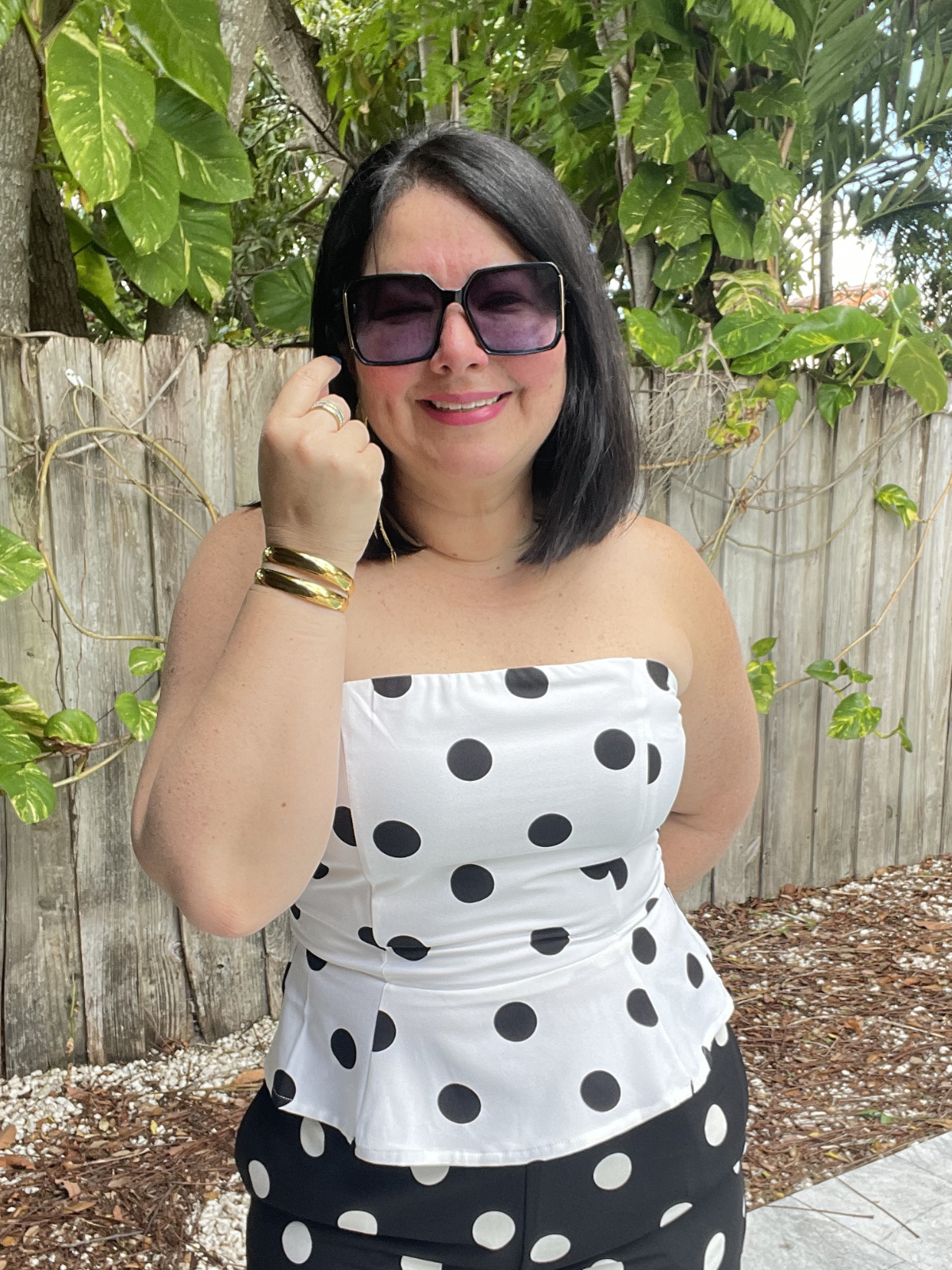 Sara Polka Dot Peplum Strapless Top