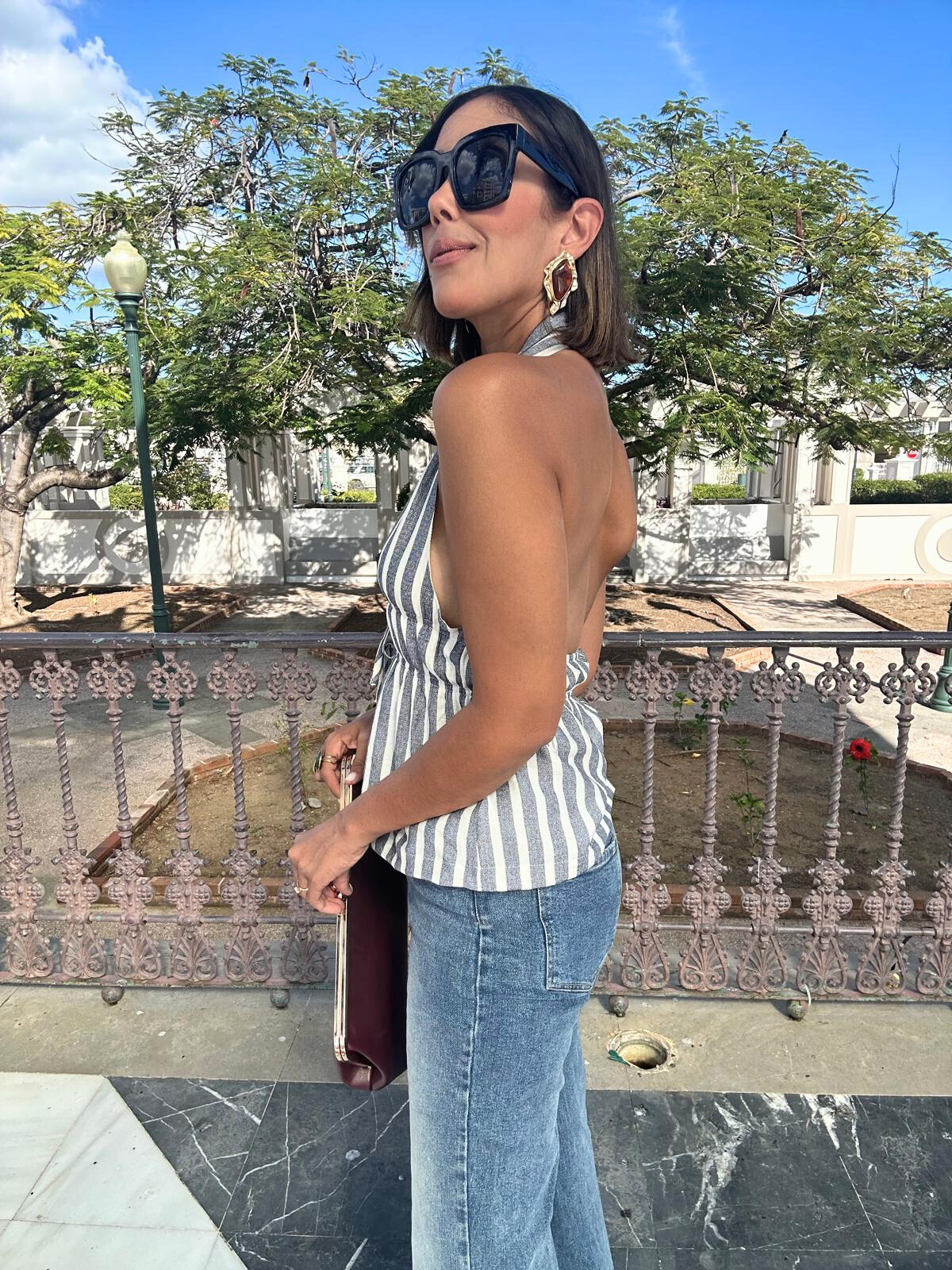 Saltwater Stripe Halter Neck Shirred Top