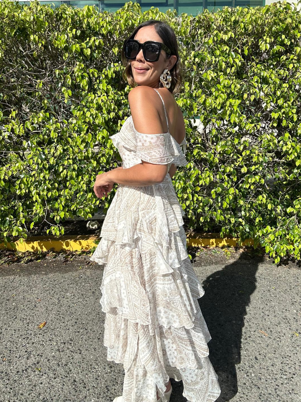 Walnut Asymmetrical Flowy Tiered Maxi Dress