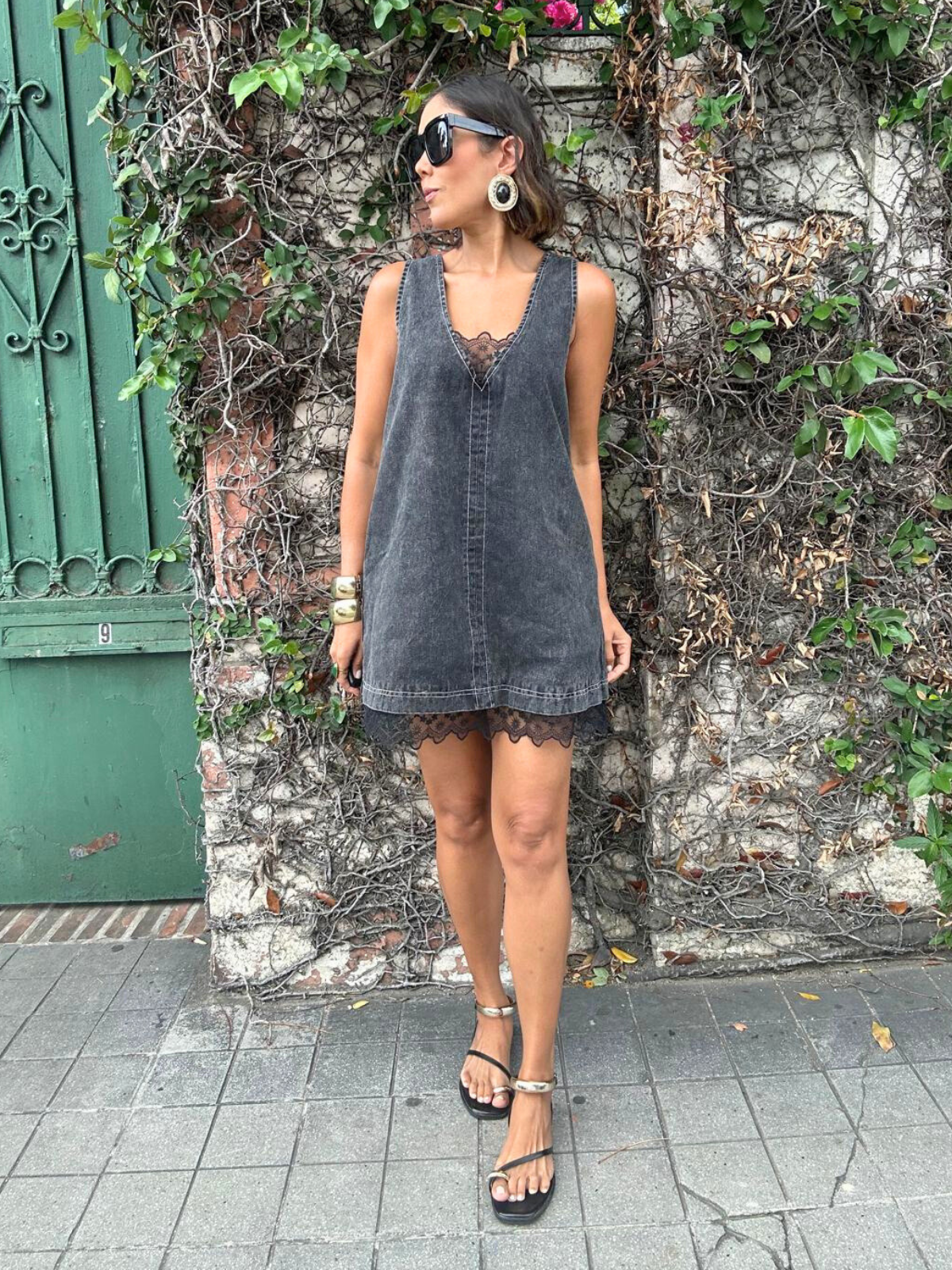 The Story of Denim and Lace Mini Dress