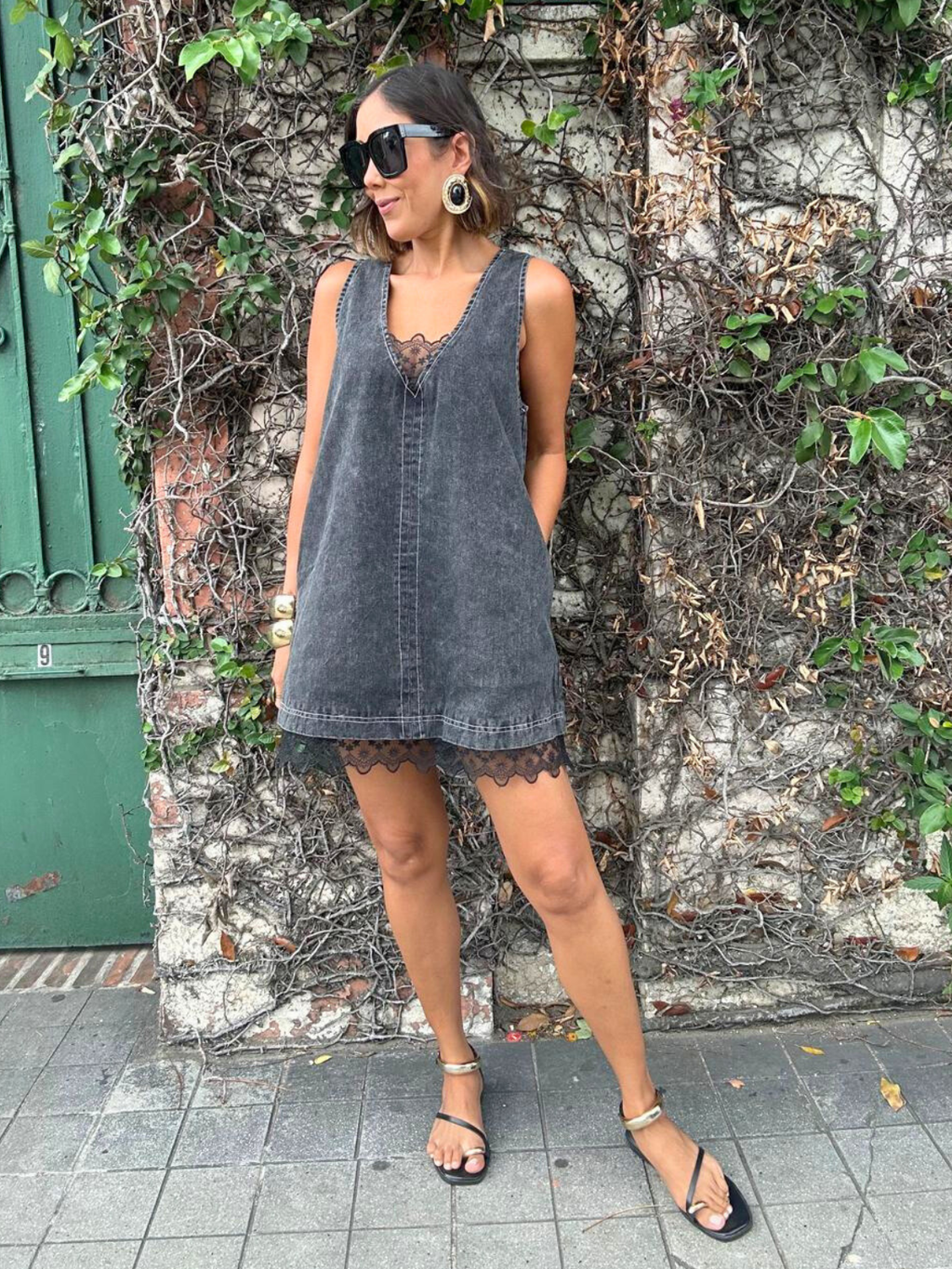 The Story of Denim and Lace Mini Dress