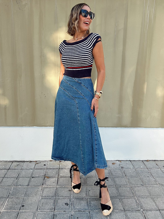 Classic Seamline A-Line Denim Skirt