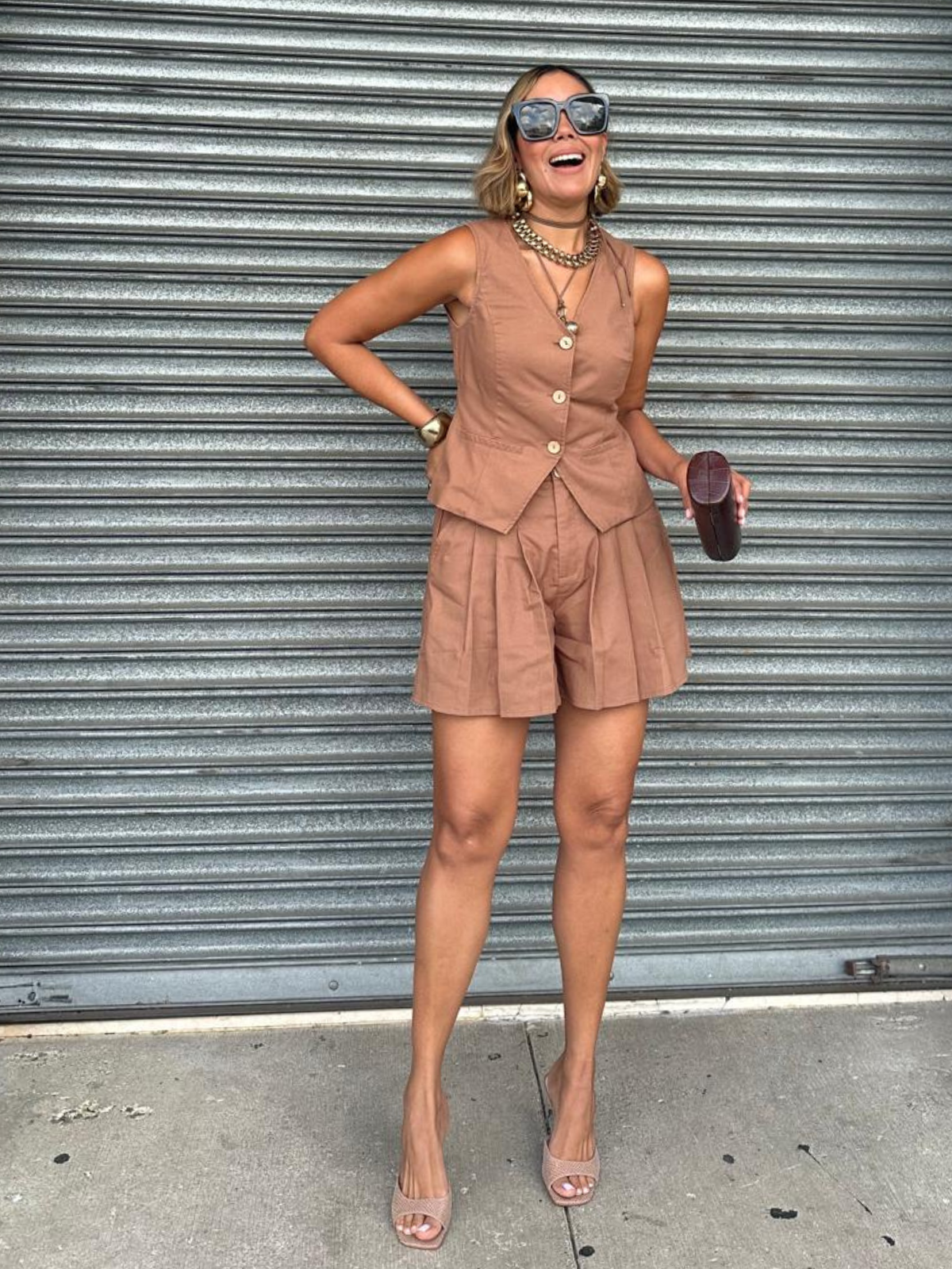 European Summer Vest and Pleated Shorts Set