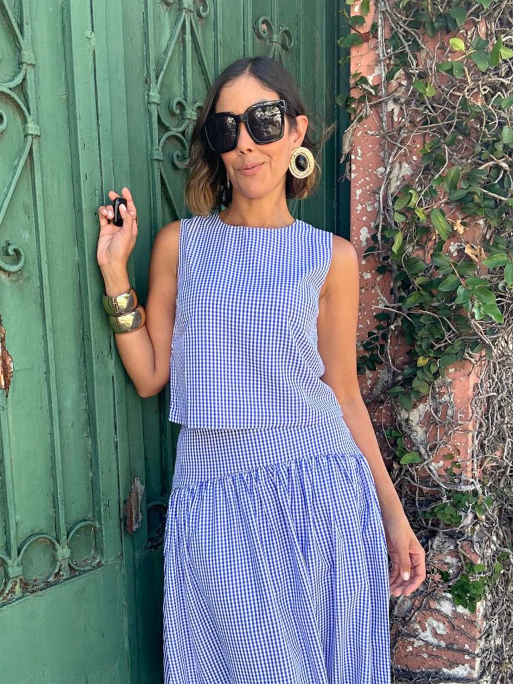 The Country Manor Gingham Scoop Neck Top