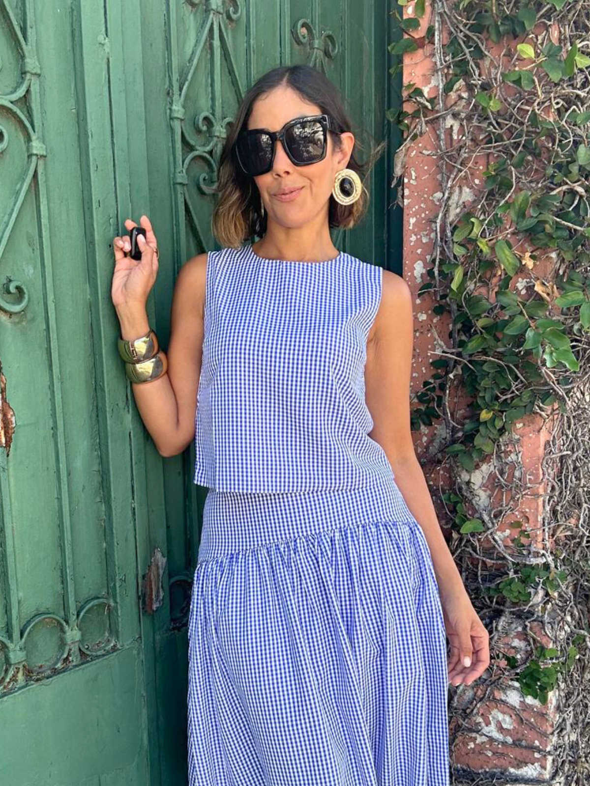 The Country Manor Gingham Scoop Neck Top