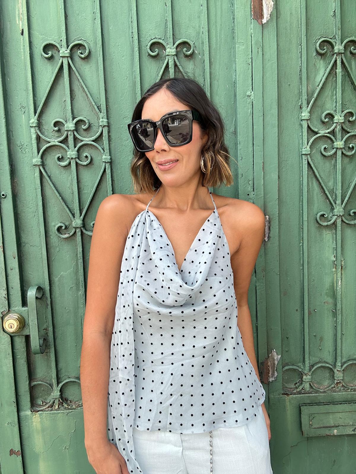 The Scarf Detail Dot Top