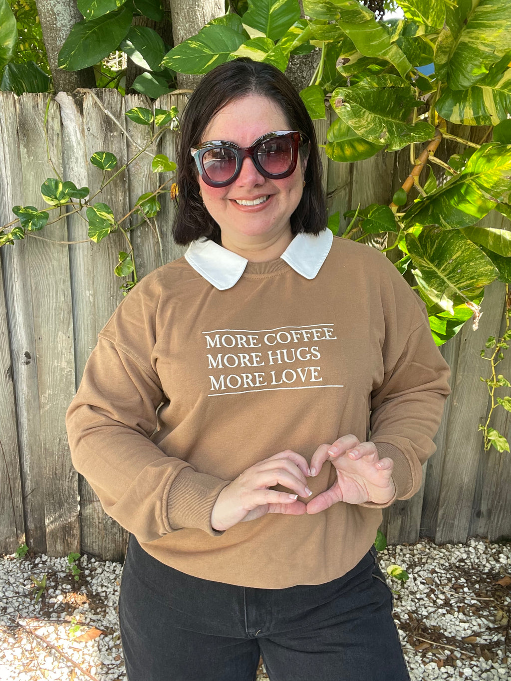 More Coffee, More Hugs, More Love Collared Sweatshirt