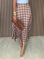 Claire Plaid Bias Satin Maxi Skirt