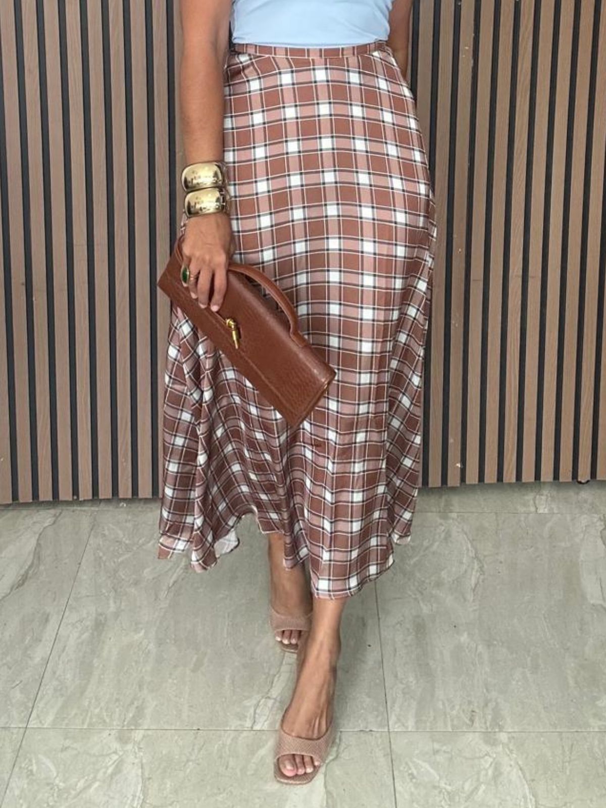 Claire Plaid Bias Satin Maxi Skirt