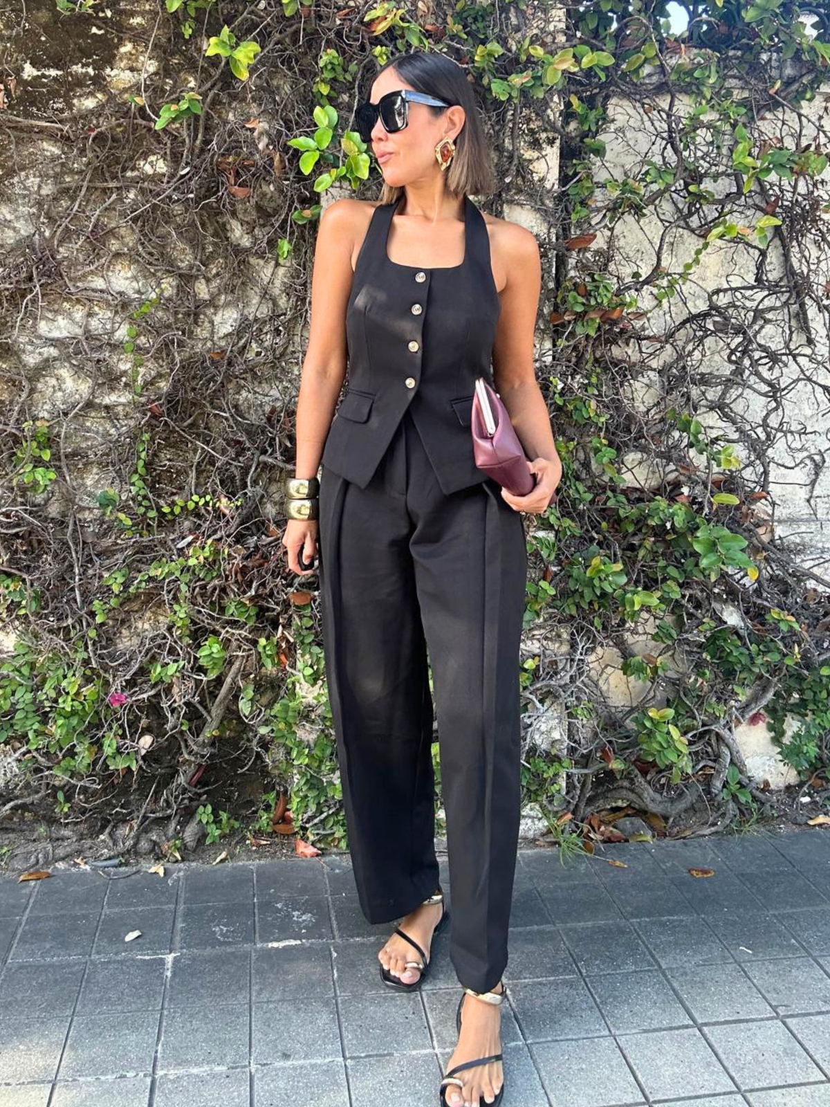 Catalina Halter Neck Tailored Top And Pleated Pants Set
